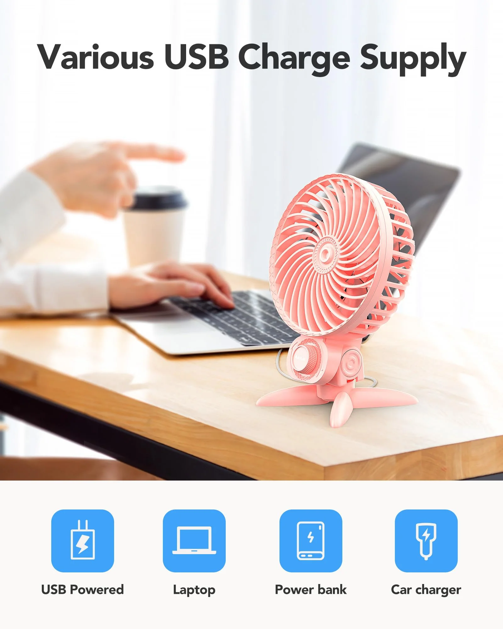 USB Small Fan, Desk Fans with CVT Variable Speeds, Strong Cooling Airflow, Quiet Portable, Desktop Mini Personal Fan for Room, Home,Office, Bedroom-USB Powered Pink - Image 6