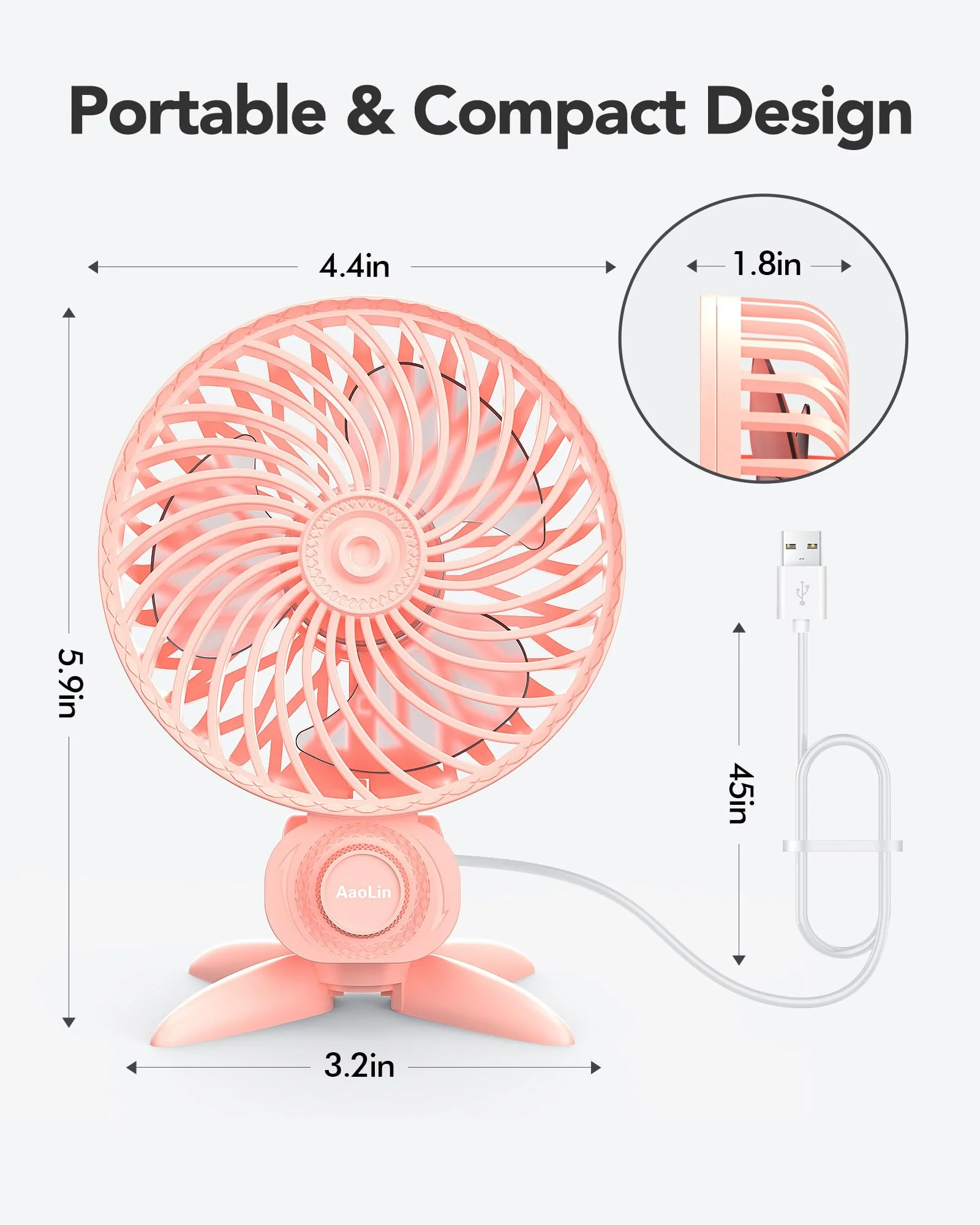 USB Small Fan, Desk Fans with CVT Variable Speeds, Strong Cooling Airflow, Quiet Portable, Desktop Mini Personal Fan for Room, Home,Office, Bedroom-USB Powered Pink - Image 7