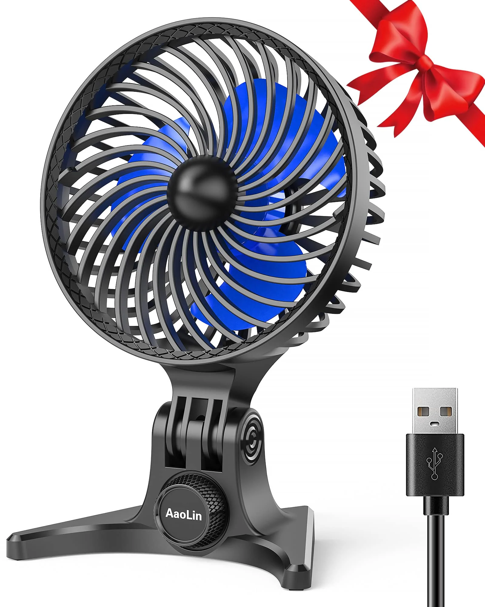 USB tabletop fan portable desktop mini fan foldable usb plug-in small fan multi-speed shift personal fan mute desktop fan office adjustable angle high wind power can be plugged into the computer fan Blue Black-03
