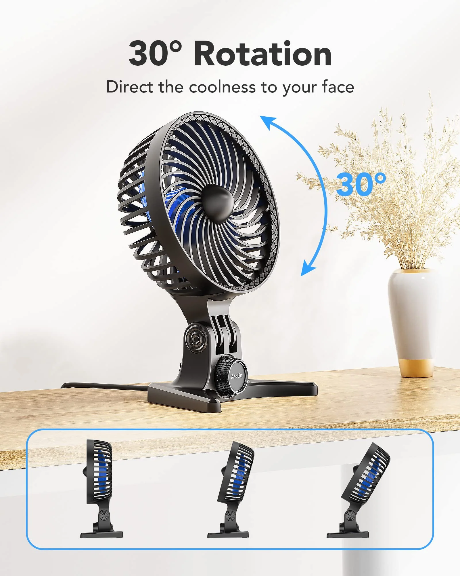 USB tabletop fan portable desktop mini fan foldable usb plug-in small fan multi-speed shift personal fan mute desktop fan office adjustable angle high wind power can be plugged into the computer fan Blue Black-03 - Image 4