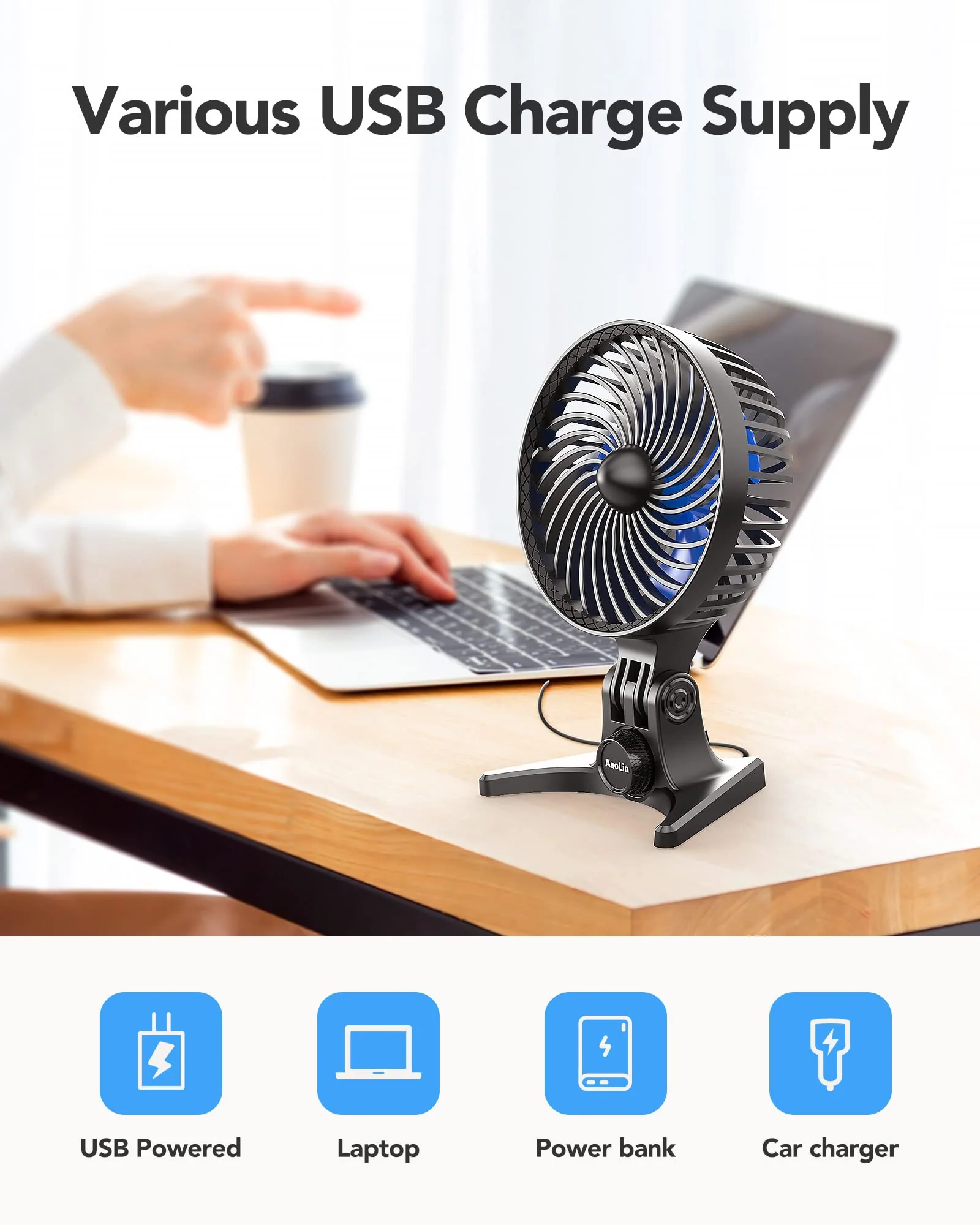 USB tabletop fan portable desktop mini fan foldable usb plug-in small fan multi-speed shift personal fan mute desktop fan office adjustable angle high wind power can be plugged into the computer fan Blue Black-03 - Image 6