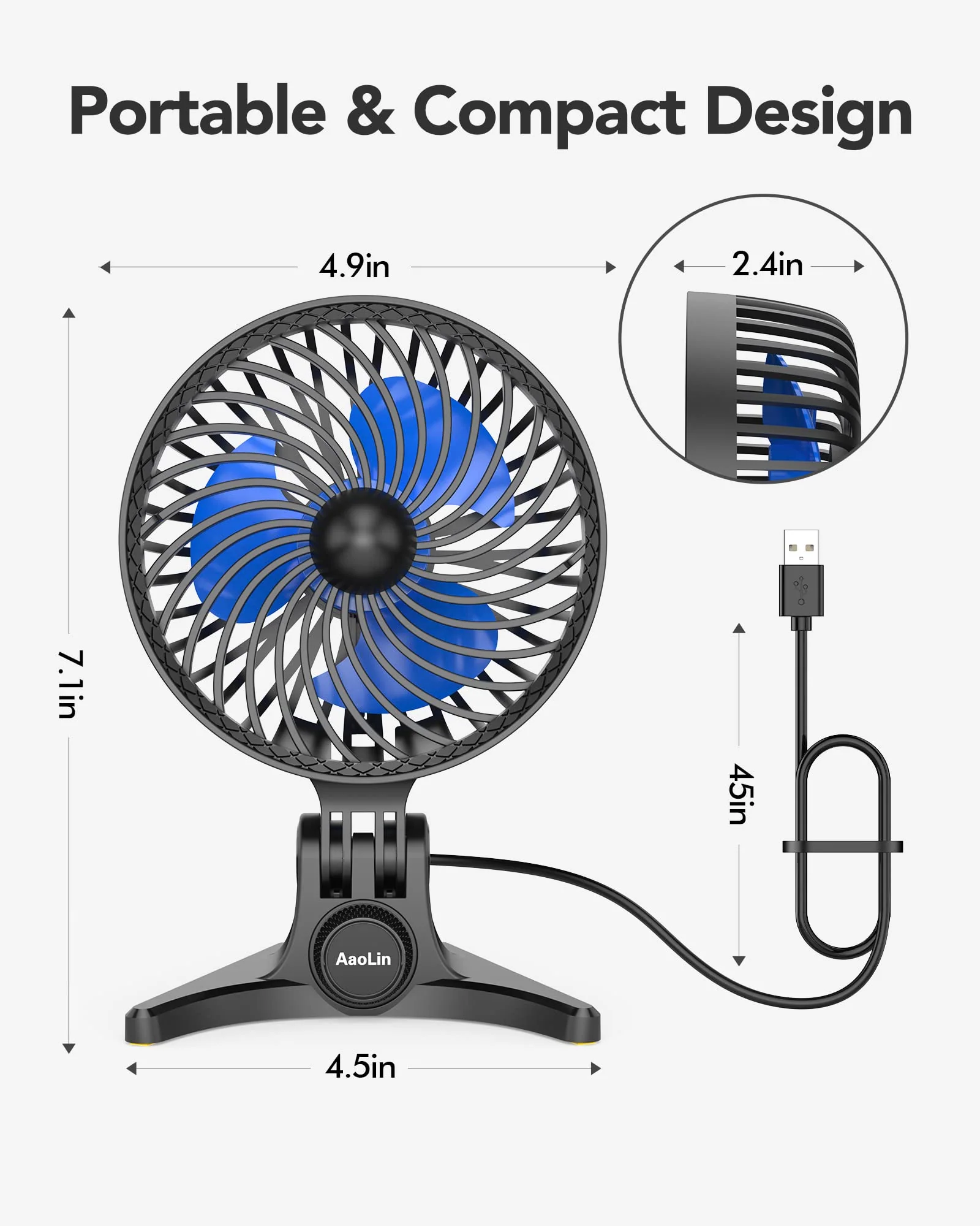 USB tabletop fan portable desktop mini fan foldable usb plug-in small fan multi-speed shift personal fan mute desktop fan office adjustable angle high wind power can be plugged into the computer fan Blue Black-03 - Image 7
