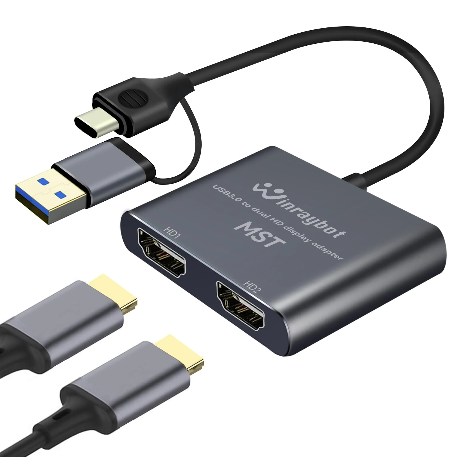 USB to HDMI Adapter,USB to HDMI for Dual Monitor Adapter, hdmi Splitter Extended Display,USB 3.0 for 2 Monitors,USB A to hdmi+USB C to hdmi Adapter USB Video Card-Supports Mac/Windows