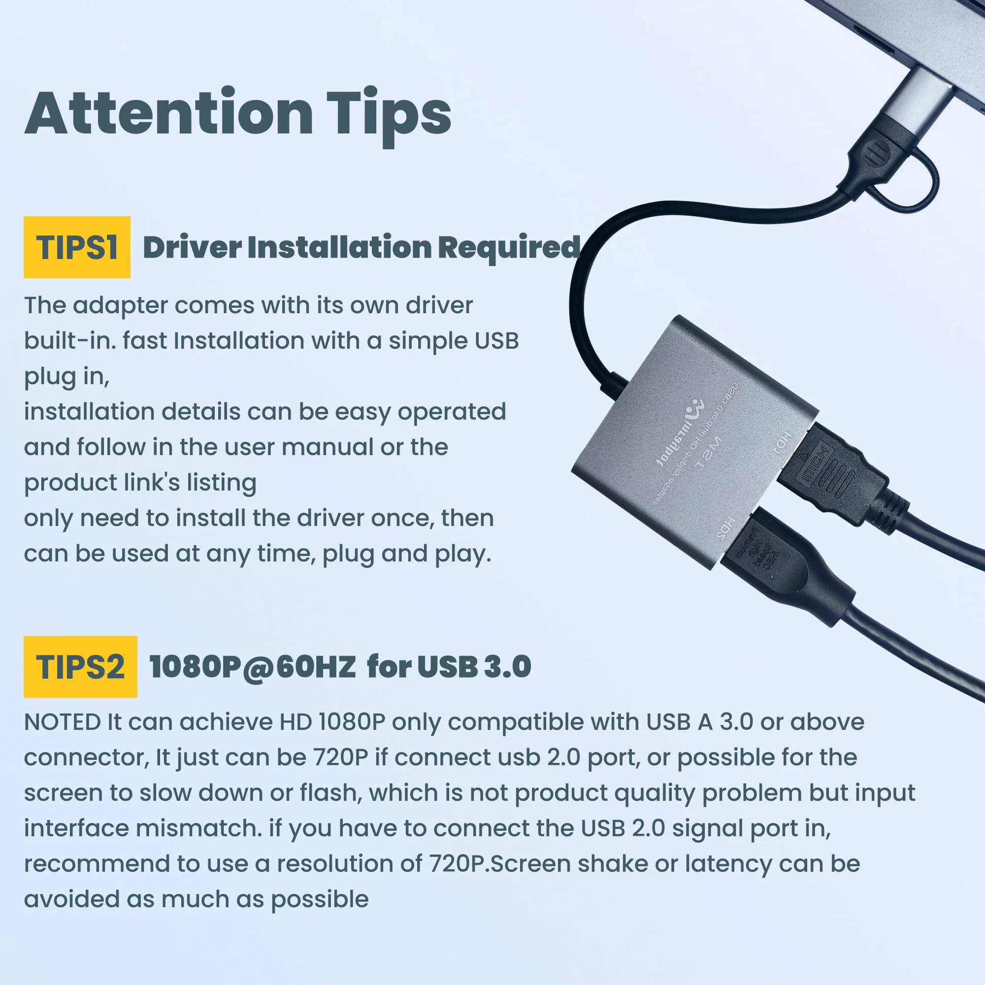 USB to HDMI Adapter,USB to HDMI for Dual Monitor Adapter, hdmi Splitter Extended Display,USB 3.0 for 2 Monitors,USB A to hdmi+USB C to hdmi Adapter USB Video Card-Supports Mac/Windows - Image 7