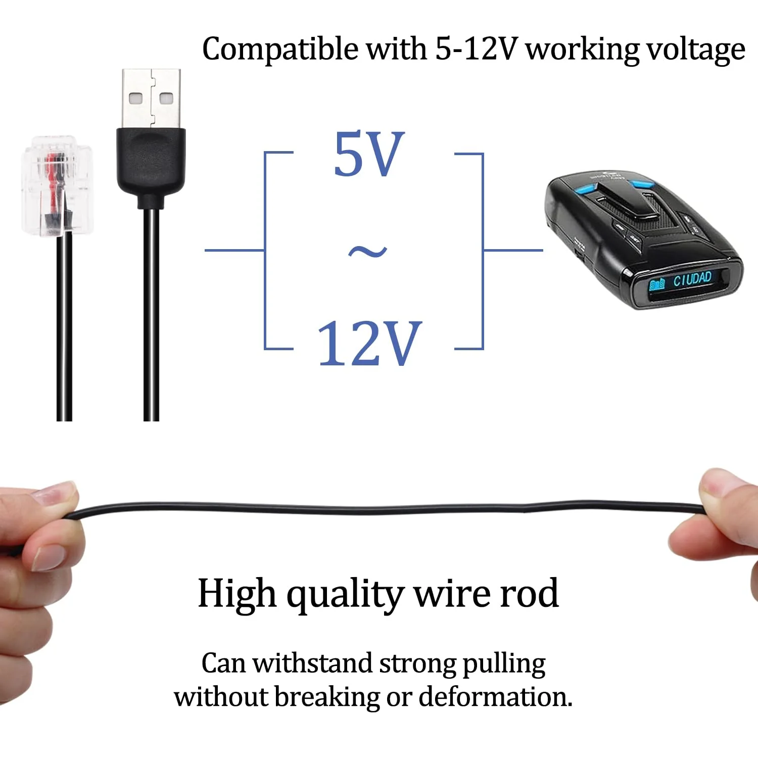 USB to RJ11 Plug Radar Detector Cable, 5FT Radar Detector Power Cord, Replacement Power Adapter for Escort Radenso XP Uniden Beltronics Cobra Whistler Radar Detectors (RJ11-5FT) Q-066 - Image 3