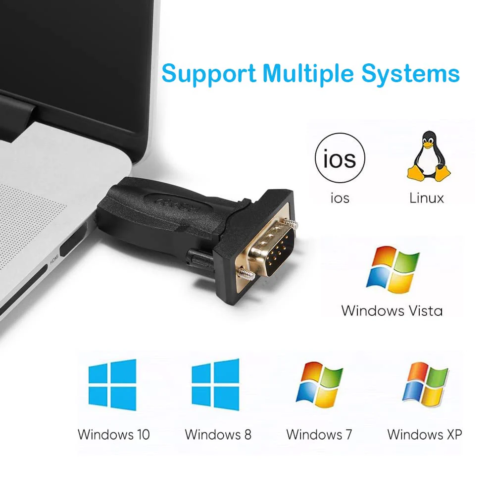 USB to RS232 Adapter with FTDI Chipset, USB to RS232 Male DB9 Serial Converter for Cashier Register, Modem, Scanner, Industriual Machinery, CNC, Black USB to DB9 male Adapter - Image 5