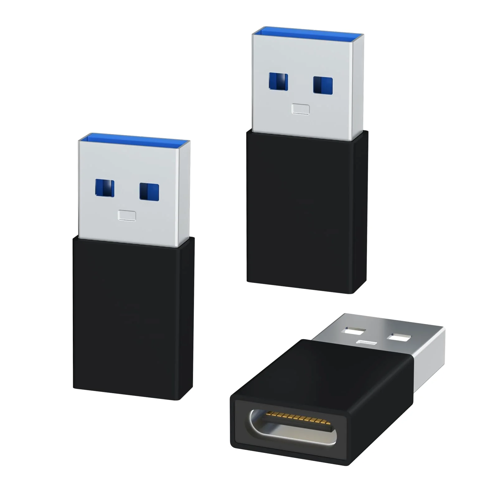 USB to USB C Adapter 3 Pack,Type C Female to A Male Charger Converter Compatible with Apple Watch Ultra iWatch 8 7,iPhone 15 14 13 12 Pro Max Plus,Airpods,iPad,Car,Samsung Galaxy (Black) Black