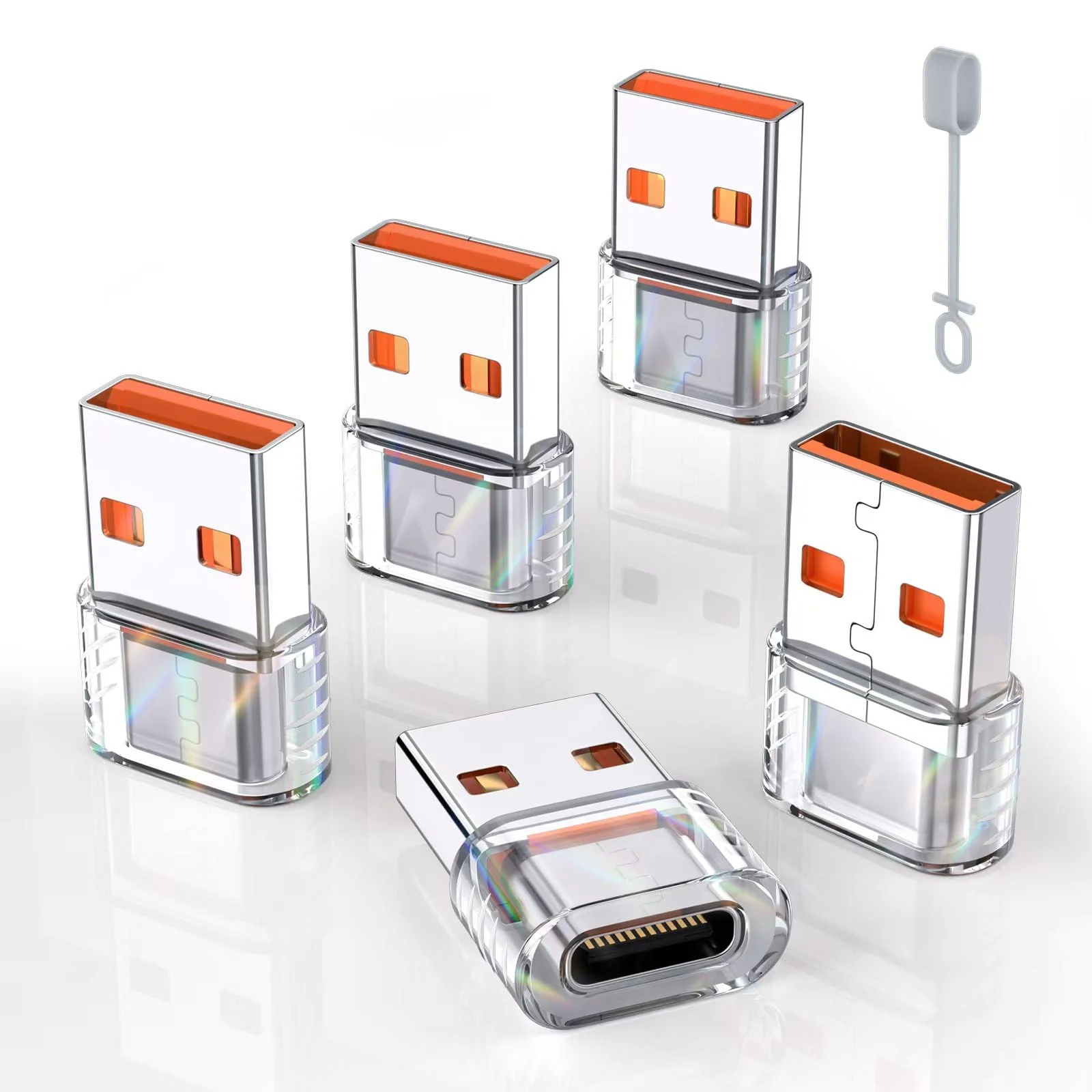 USB to USB C Adapter 5Pack, USB-C Female to USB A Male OTG Type C Converter for iPhone 16 Charger, iPhone 15/14/13 Pro Max, Apple Watch Ultra, AirPods, iPad, Samsung Galaxy S24, Car 5pack-Crystal