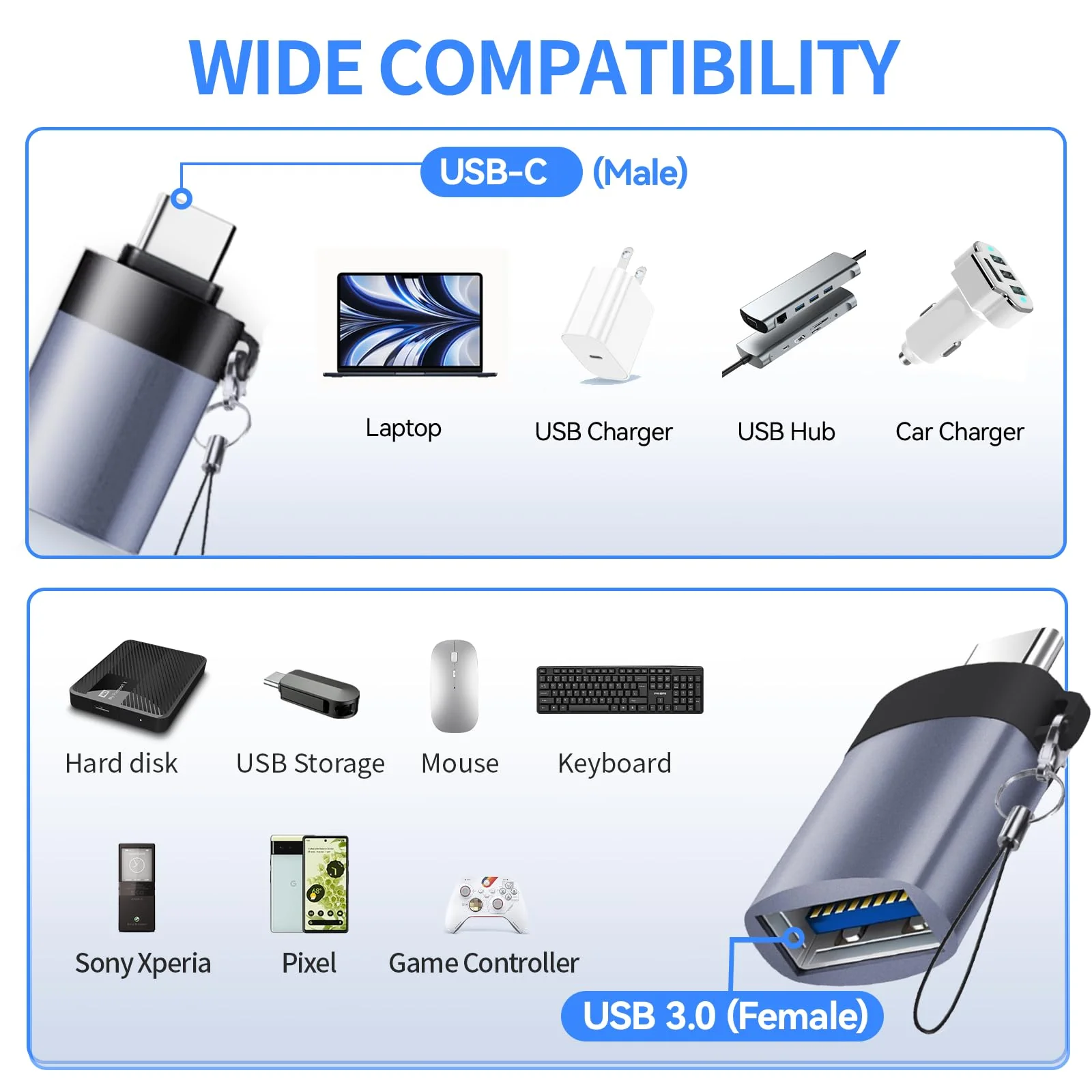 USB to USB C Adapter USB C Male to USB 3.0 Female 2 Pack, Type C Female to A Male Charger Converter,USB C Female to USB Male Adapter Compatible for Apple Watch Ultra 8 9,iPhone 15 Pro Max 14 13 12,OTG - Image 3