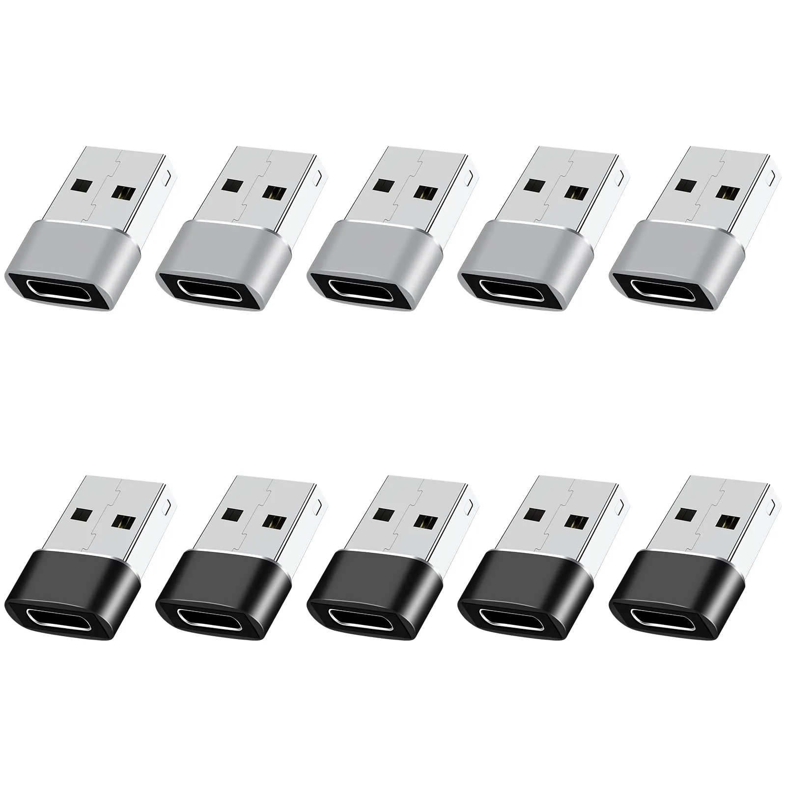 USB to USBC-C Adapter 10 Pack,USB to USB C Adapter,USB C Female to USB Male Adapter,USB A to USB C Adapter,USB C to USB Charger Converter OTG for iPhone 15/14/13 Pro,MacBook Pro,Laptop,PC Grey & Black