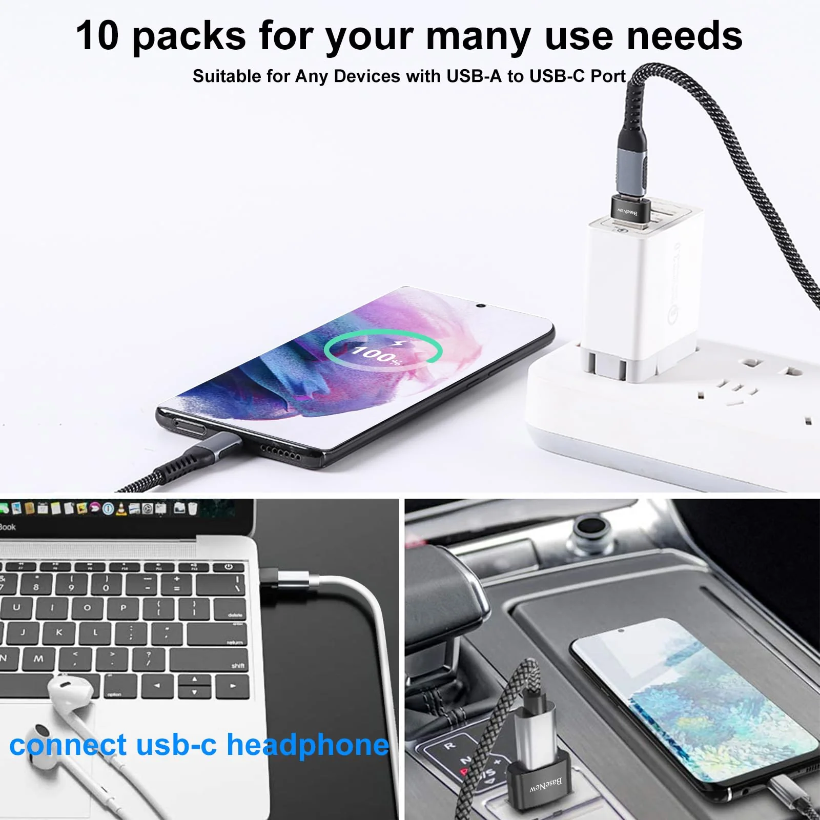 USB to USBC-C Adapter 10 Pack,USB to USB C Adapter,USB C Female to USB Male Adapter,USB A to USB C Adapter,USB C to USB Charger Converter OTG for iPhone 15/14/13 Pro,MacBook Pro,Laptop,PC Grey & Black - Image 5
