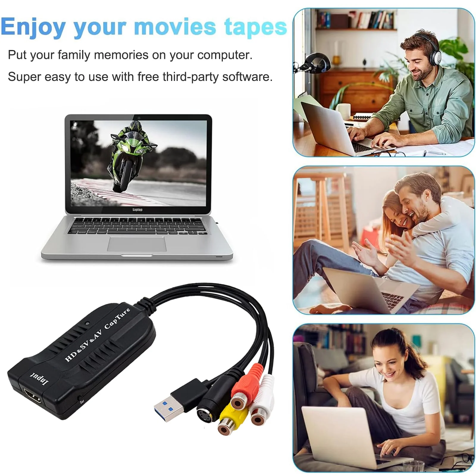 USB Video Capture Card HDMI/AV/RCA/S-Video to USB2.0 Audio Video Capture Device 1080P30fsp Hi8, VCR, VHS to Digital Converter for Camcorder DVD PS4 Live Streaming Compatible with Mac Windows - Image 7