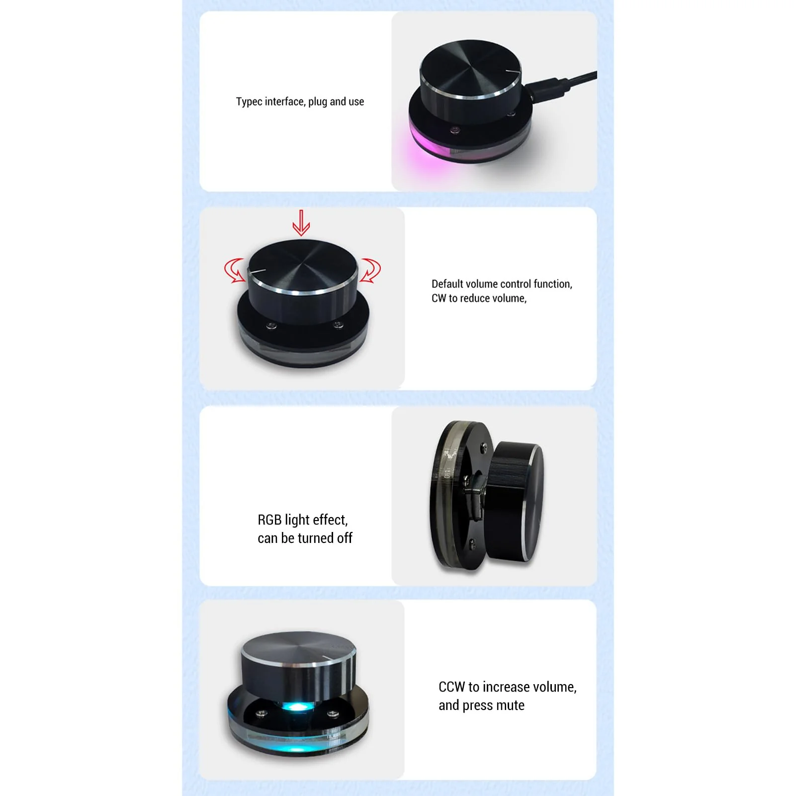 USB Volume Control, Volume Knob Lossless Audio Computer with USB Cable, Computer Sound Controller with RGB Light, Mute Volume Control for XP, , Vista, Win 7, 8, 10, Android - Image 5