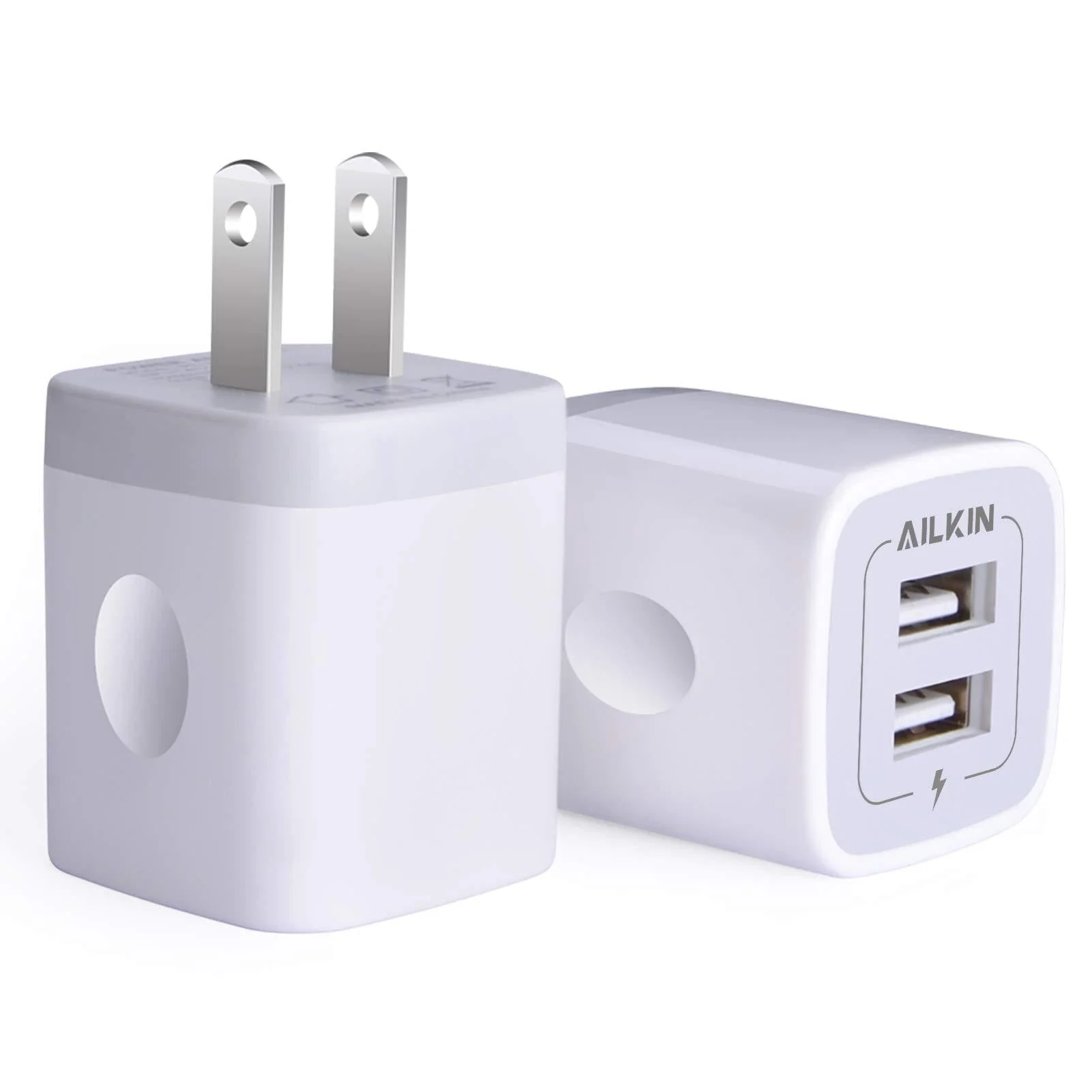USB Wall Charger, Charger Adapter, AILKIN 2-Pack 2.1Amp Dual Port Quick Charger Plug Cube for iPhone SE/11 Pro Max/8/7/6S/6S Plus/6 Plus/6, Samsung Galaxy S7/S6/S5 Edge, LG, HTC, Huawei, Moto, Kindle White