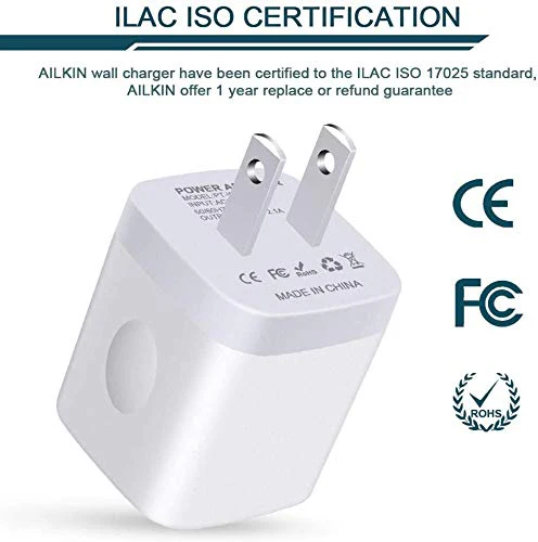 USB Wall Charger, Charger Adapter, AILKIN 2-Pack 2.1Amp Dual Port Quick Charger Plug Cube for iPhone SE/11 Pro Max/8/7/6S/6S Plus/6 Plus/6, Samsung Galaxy S7/S6/S5 Edge, LG, HTC, Huawei, Moto, Kindle White - Image 3