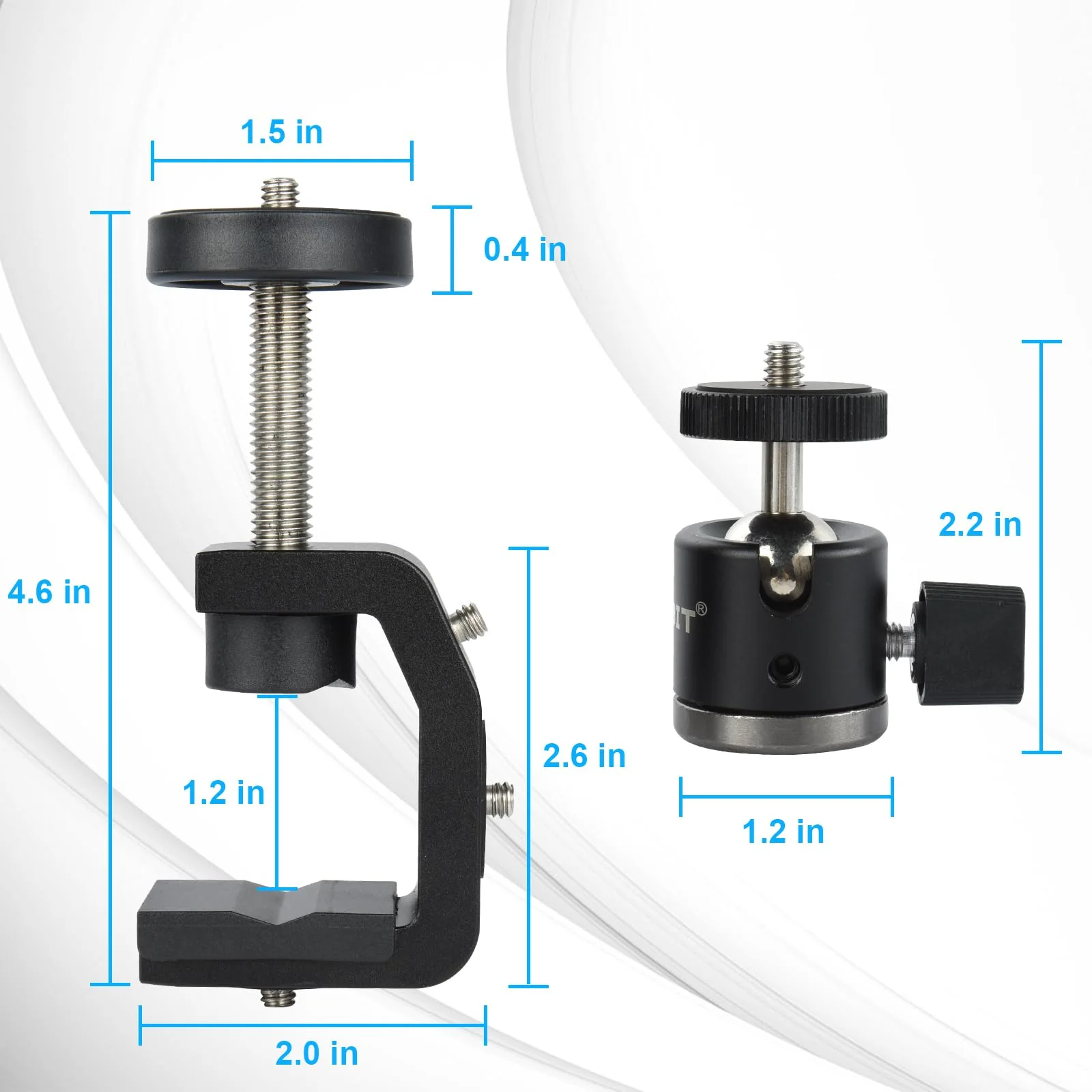 UTEBIT C Clamp Camera Mount Tripod Clamp with Mini Ball Head Desk Clamps(1/4 Thread Hole)C Clamp Mount with 1/4" Hot Shoe Compatible for Camera Woodworking Desktop - Image 4