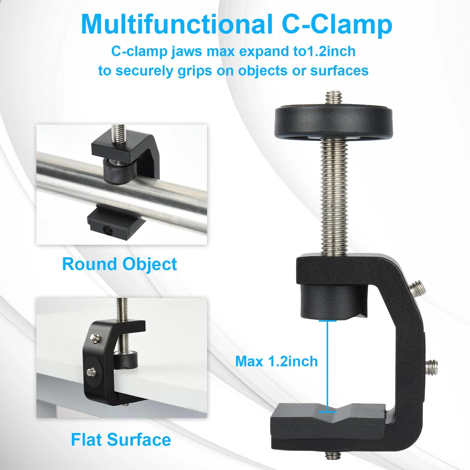 UTEBIT C Clamp Camera Mount Tripod Clamp with Mini Ball Head Desk Clamps(1/4 Thread Hole)C Clamp Mount with 1/4" Hot Shoe Compatible for Camera Woodworking Desktop - Image 6