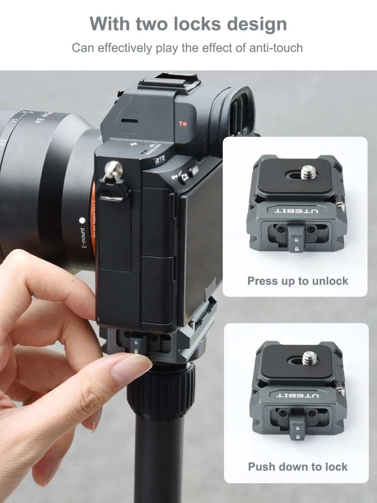UTEBIT Camera Quick Release Plate Aluminum QR Clamp Adapter Set with 1/4“ & 3/8” Screw Adapter Compatible with Arca Swiss Peak Design Capture V3 Camera Tripod Ball Head - Image 7