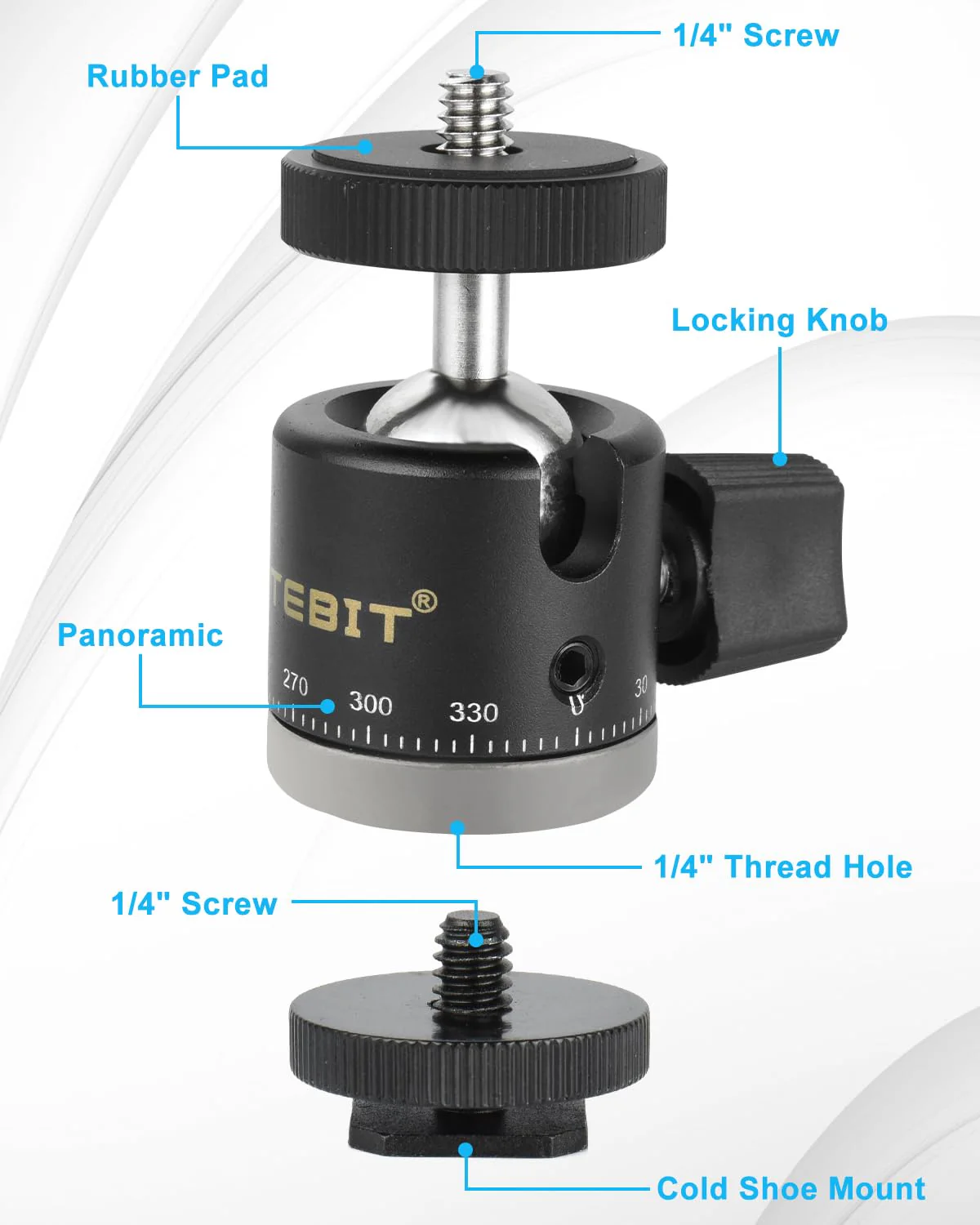 UTEBIT Mini Ball Head, 360° Panoramic Tripod Head Mount with 1/4" Screw, 20 mm Camera Ball Head Mount Compatible with Arca Swiss for Video Cameras DSLR Cameras Loading 6.6lb 20mm Scale Ball Head - Image 3