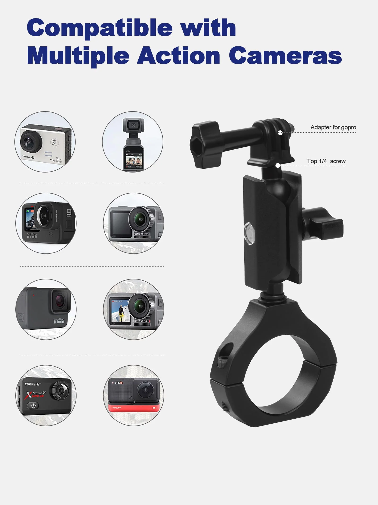 UTV Camera Mount for 1.75"-2" Roll Bars - Compatible with GoPro, Mevo Start & More - Easy to Install Action Camera Accessories on Polaris RZR, Can Am - Durable Alu Alloy Made & 360° Rotation - Image 3