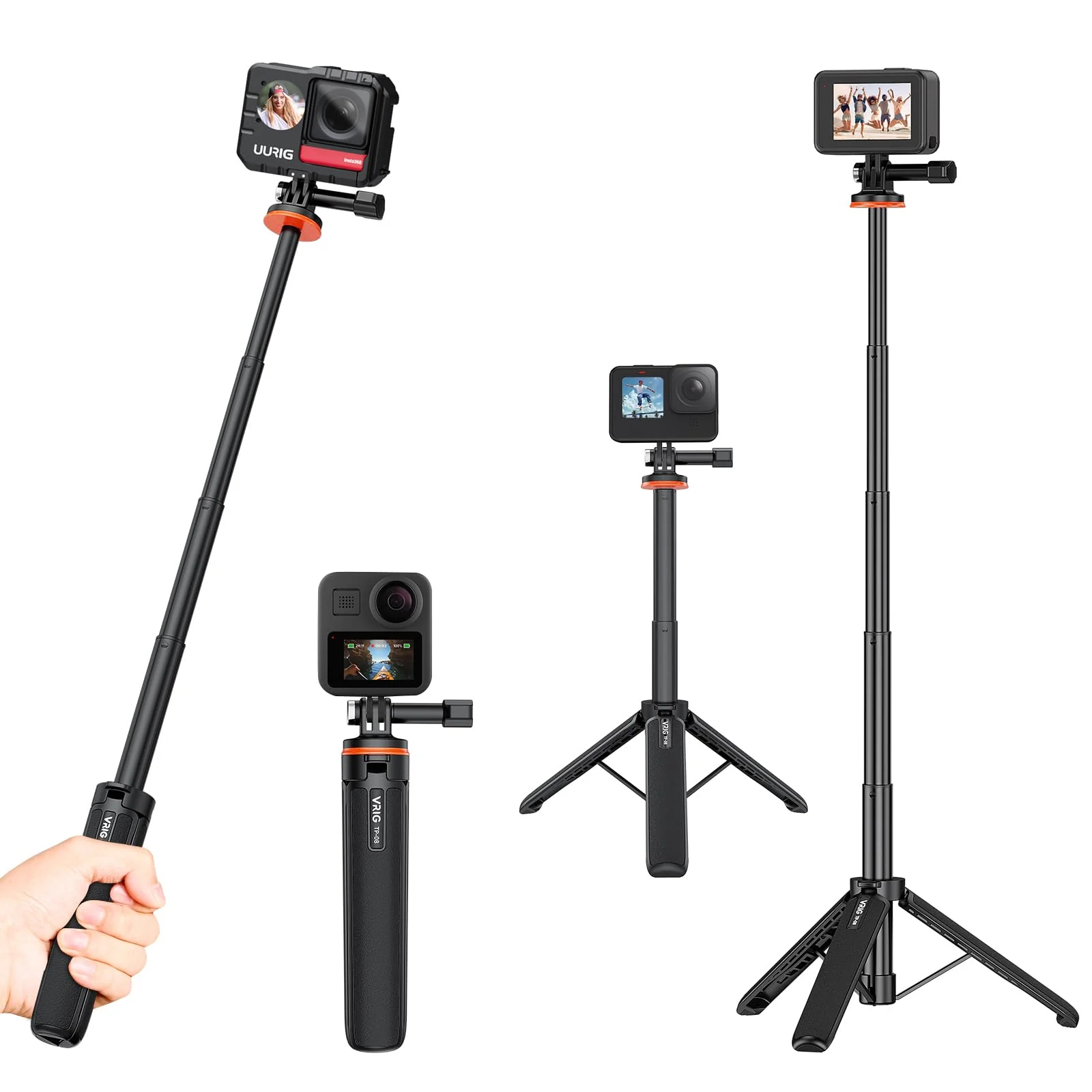 UURIG 20.1" Mini Extendable Gopro Tripod Portable Selfie Stick Tripod Camera Tripod for GoPro Max Hero 11 10 9 8 7 6 5 4 3 3+ 2 1 Session A0040