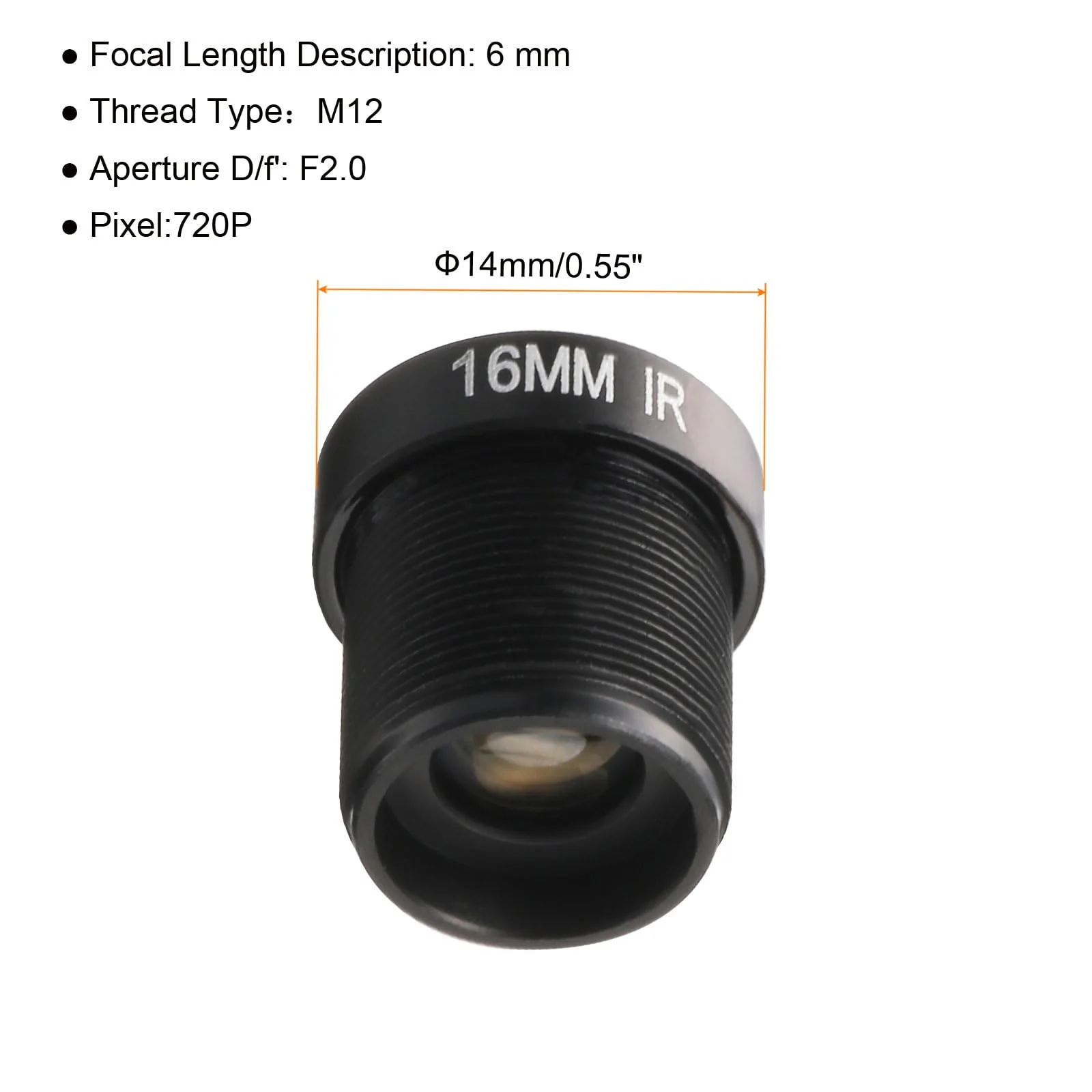 uxcell 16mm CCTV Camera Lens 720p F2.0 FPV Wide Angle Security Camera Lens M12 Threaded Dia for IP Camera Panoramic, Black - Image 2