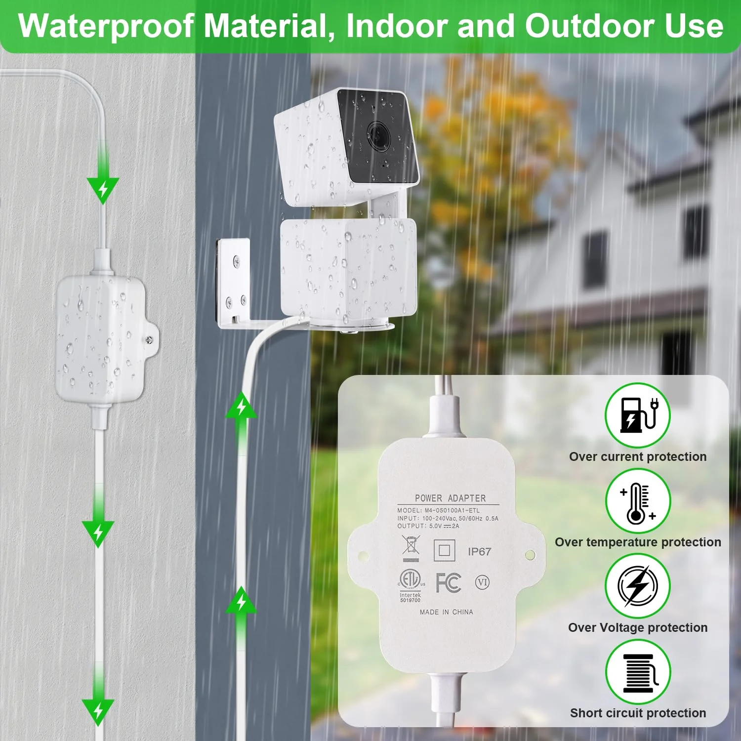 UYODM 30Ft/9m Outdoor Power Adapter for Wyze Cam Pan v3, Wyze Cam V4, Wyze OG, Wyze Cam v3 and v3 Pro, No Need Charging Head, Suitable for Indoor and Outdoor Use, IP67 Waterproof - Image 3