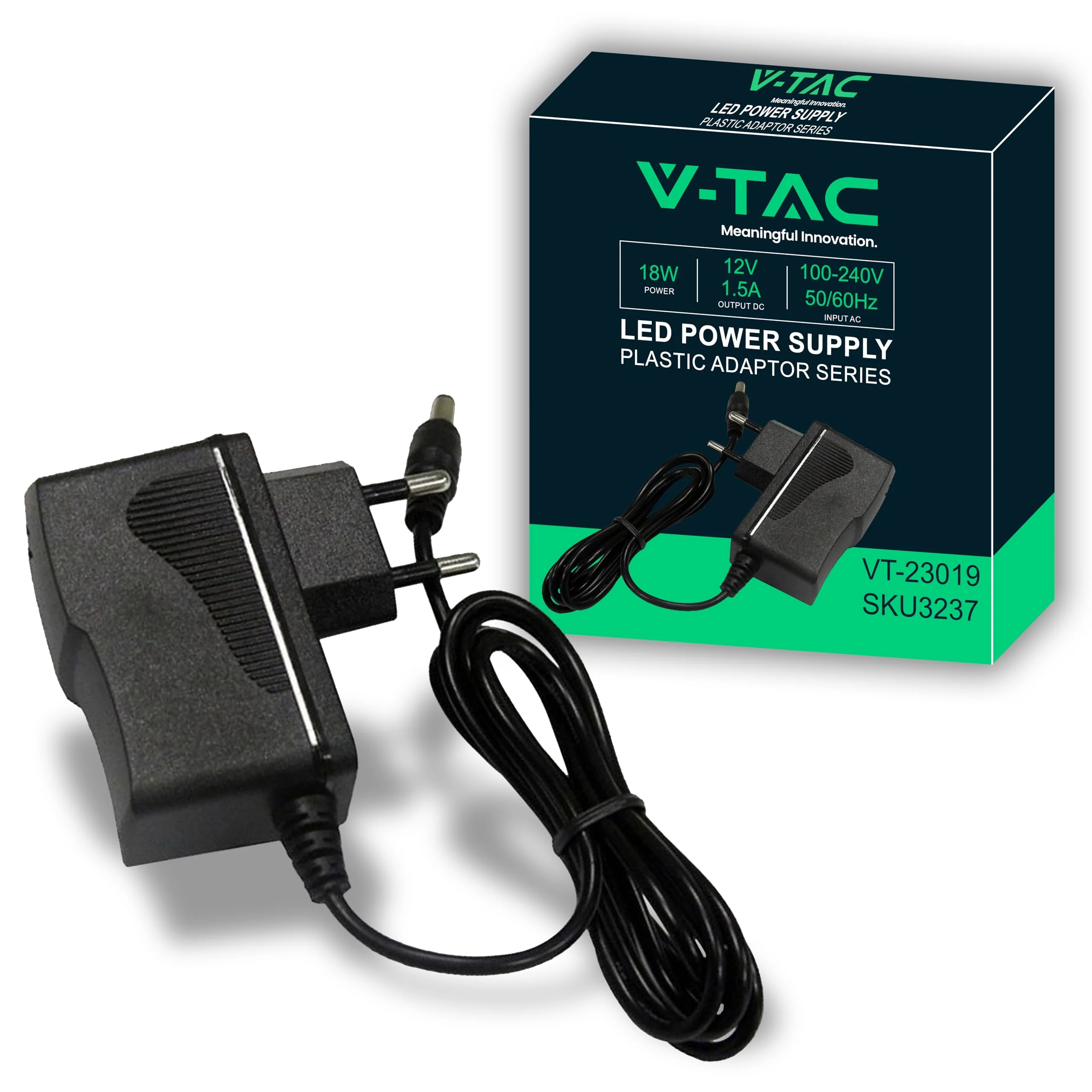 V-TAC Power Supply Adapter 12 V 18 W 1.5 A for Cameras, LED Strips, Modem - Transformer 12 V - Power Adapter for Screens and Electronic Devices - Input AC 100-240 V - Euro Plug