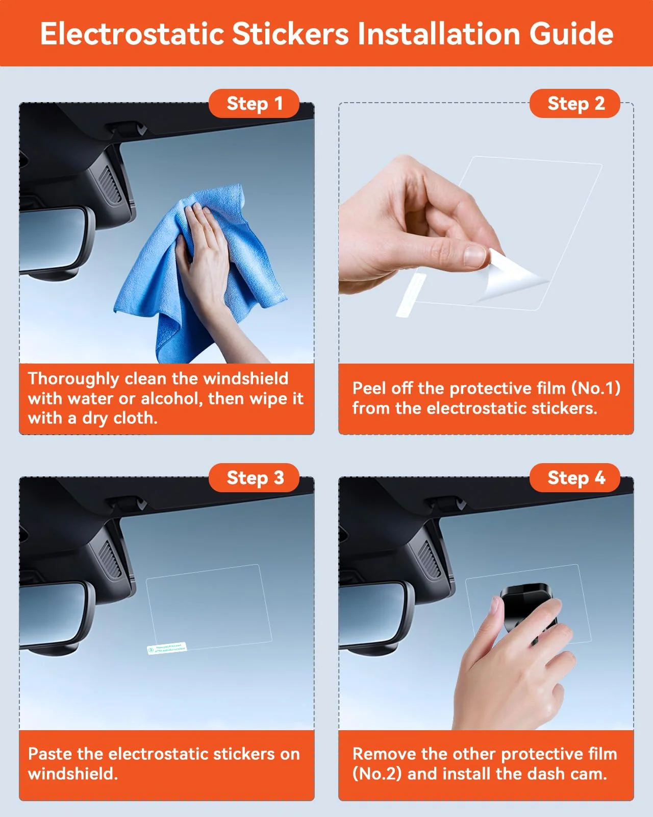 Vantrue Car Windshield Double-Sided Customizable Adhesive Pads, Residue-Free Electrostatic stickers, Drop-resistant Adhesion Promoter for Mounting Dash Cam - Image 3