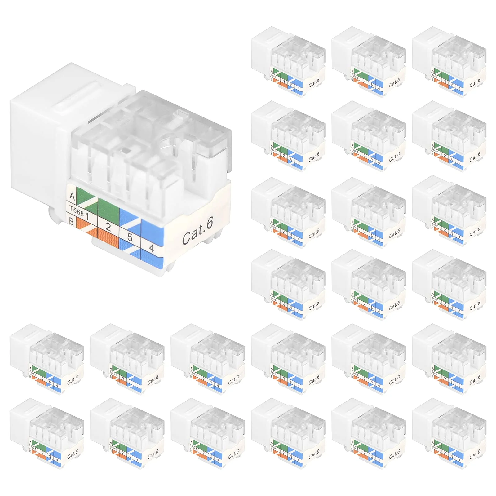VCE Cat6 RJ45 Keystone Jack Insert UL Listed 25-Pack, 90 Degree Punch Down Keystone Jack Adapter Slim Profile White