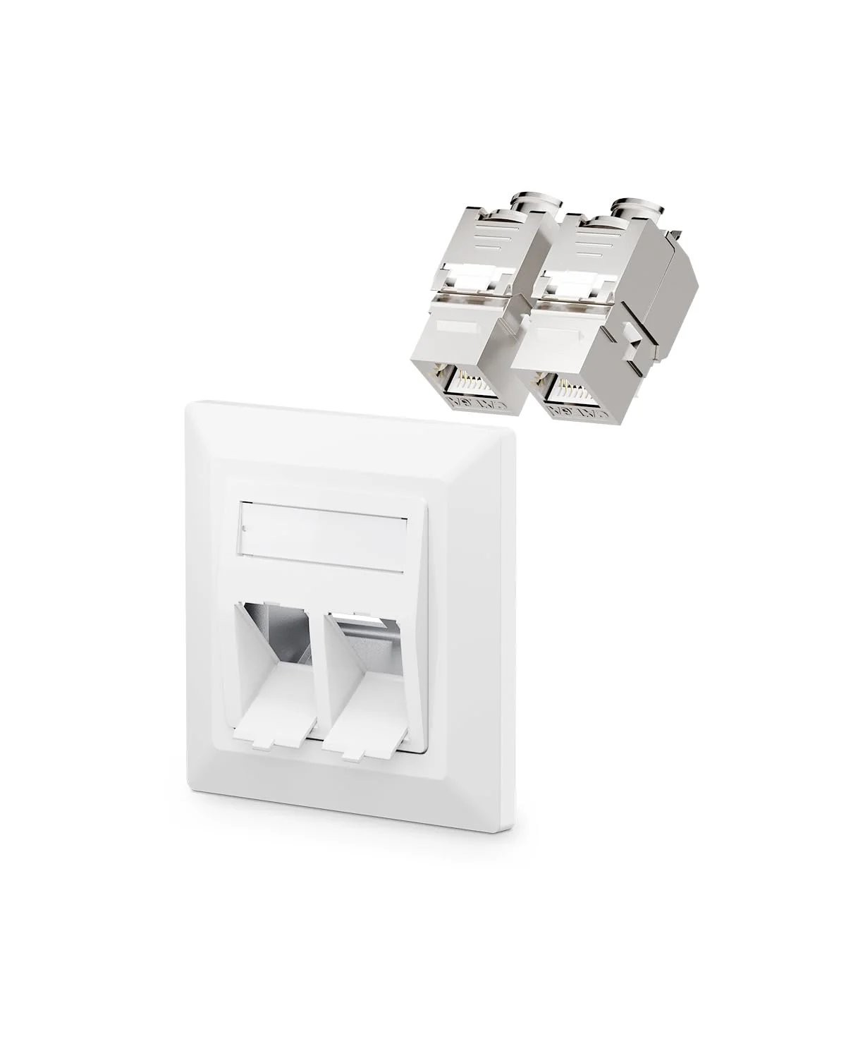 VCELINK 1x Keystone Network Socket Flush-Mounted CAT7/6A 2-Way Lan Socket Double Keystone RJ45 Module, STP Fully Shielded, RJ45 Ethernet Data Socket DSL Patch Cable Installation Cable 1-Pack