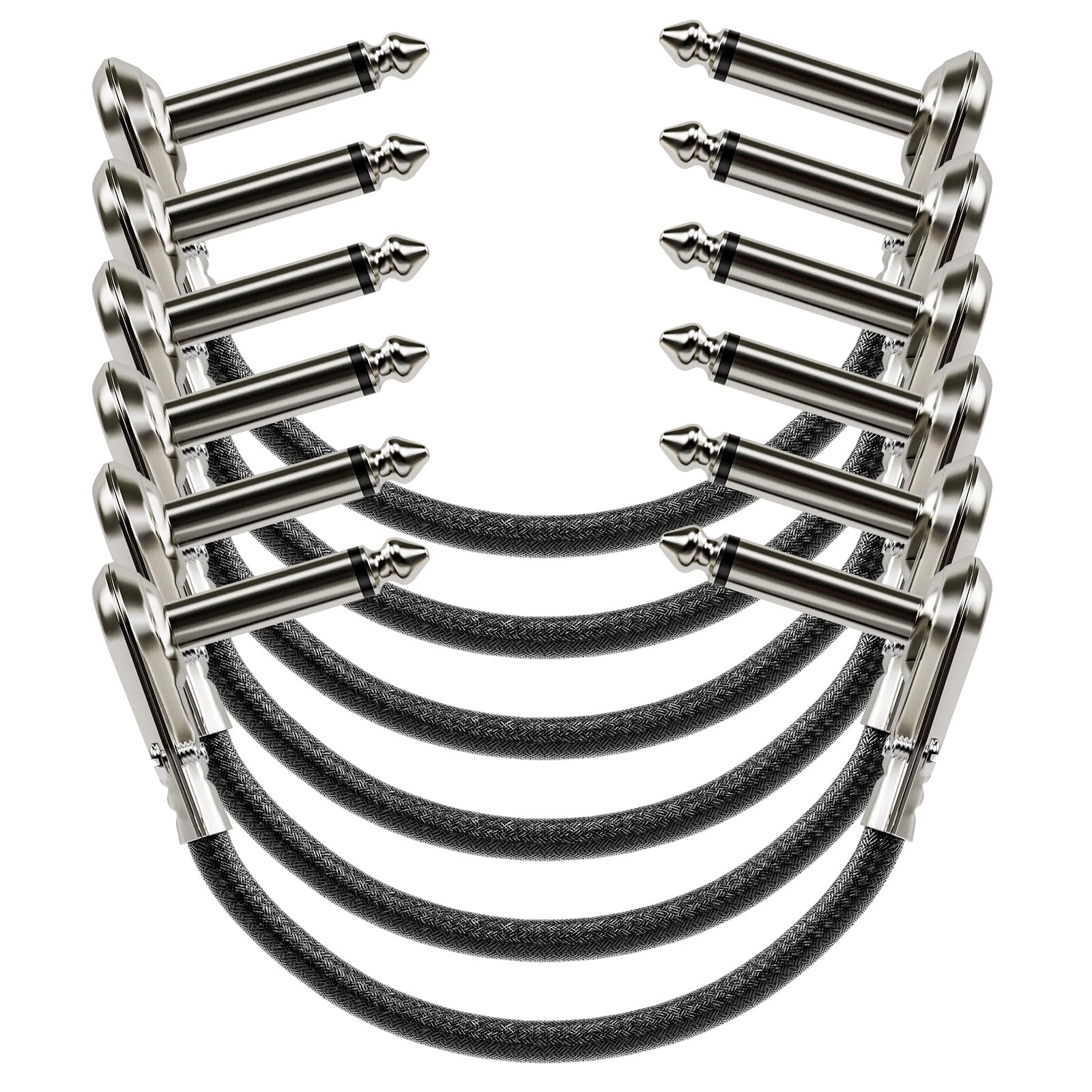 VCELINK 6.5 Inch Guitar Patch Cables, 1/4" TS Right-Angle Nickel-Plated Pedalboard Patch Cords with Dual-Layer Shielding, Noise-Free High-Fidelity Signal (6 Pack) 6 Pack