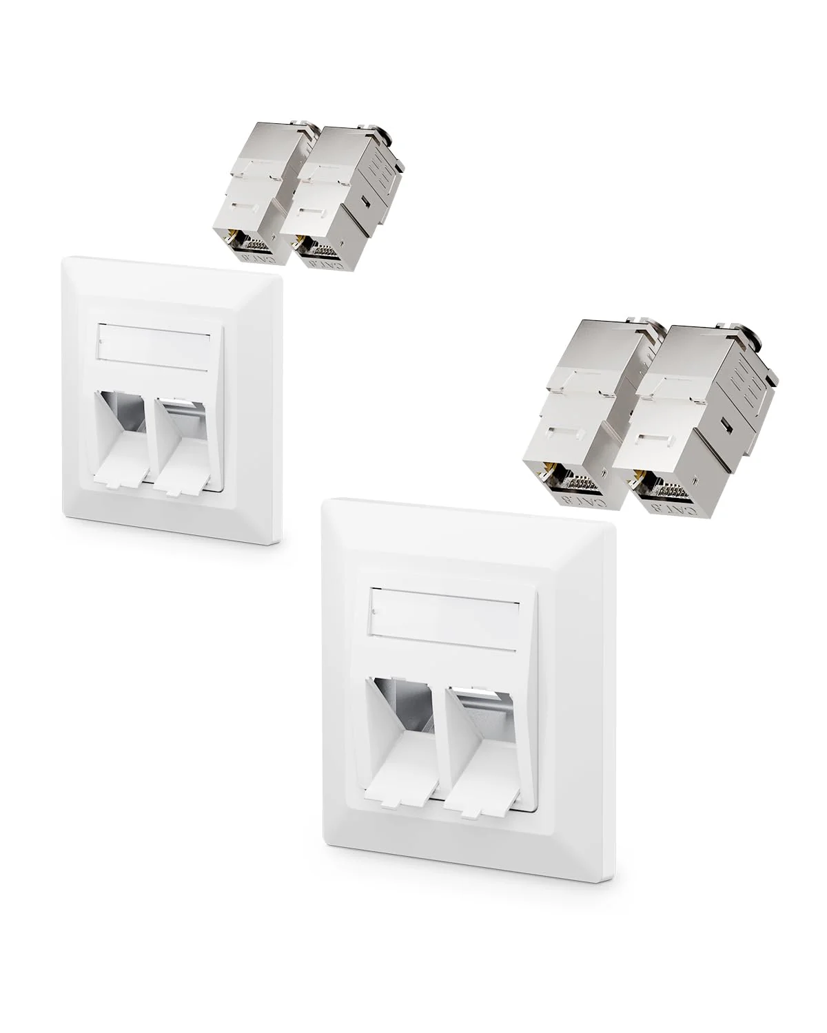 VCELINK Keystone Network Sockets Flush-Mounted CAT8 2-Way Lan Socket Double Keystone RJ45 Module STP Fully Shielded RJ45 Ethernet Data Socket DSL Patch Cable Installation Cable 2-Pack