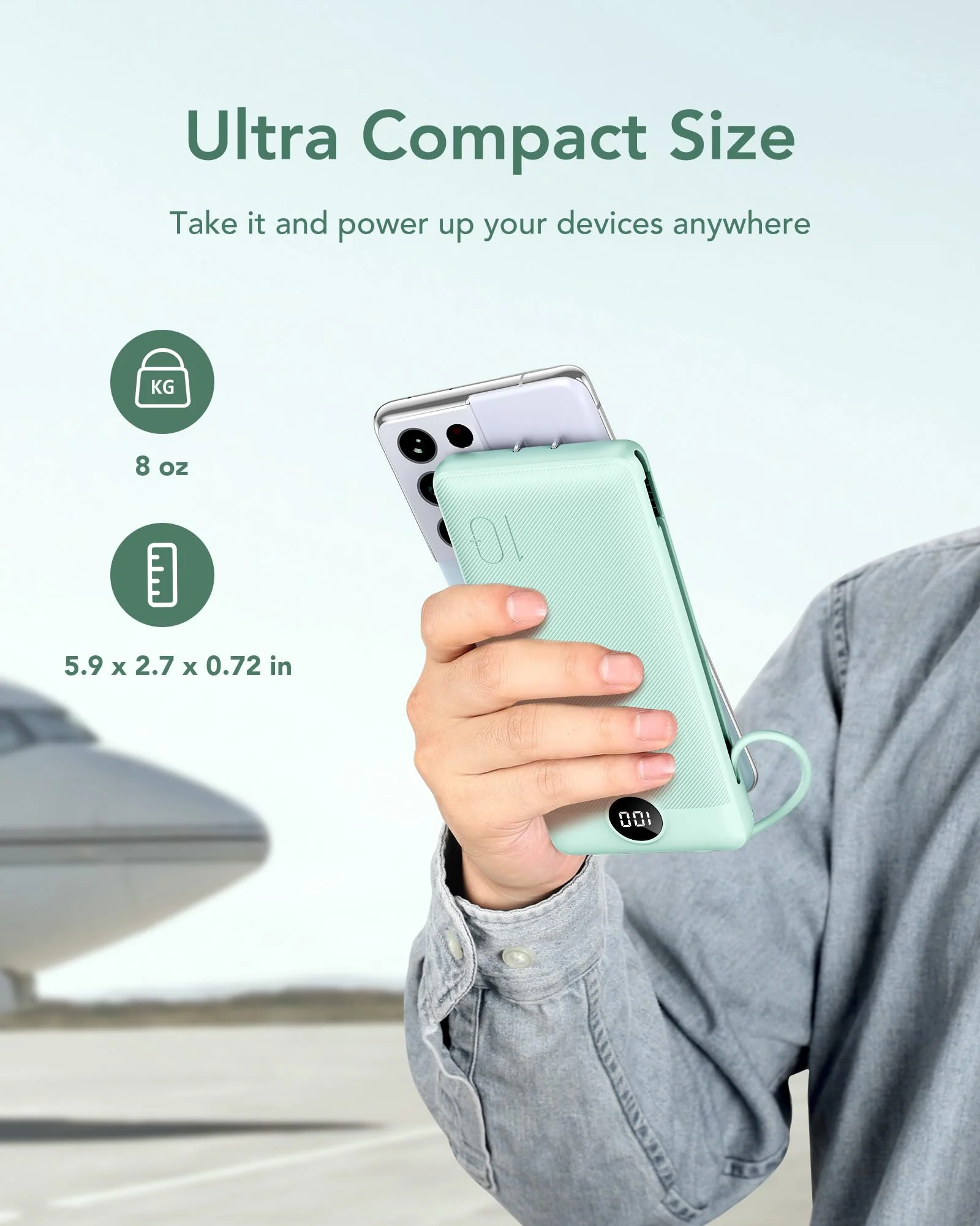 VEGER Portable Charger for iPhone with Built in Cables and Wall Plug, 10000mah Slim Fast Charging USB C Power Bank, Travel Essential Battery Pack Compatible with iPhone, iPad, Samsung etc(Green) Green - Image 8