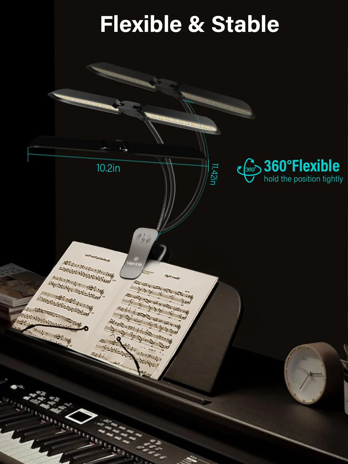 Vekkia 64 Led Rechargeable Music Stand Light, Folding Clip On Piano Lamp, Portable Professional 5 Brightness×3 Color Temperature, Perfect for Grand Piano, Book Reading. - Image 5