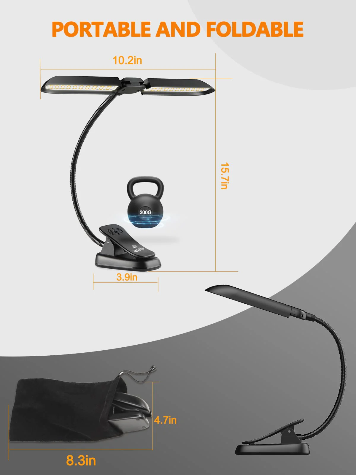 Vekkia Folding Music Stand Light, Portable 42 Led Rechargeable Super Bright Clip On Piano Lamp, Professional 5 Brightness×3 Color Temperature, Perfect for Grand Piano, Book Reading. Black - Image 6