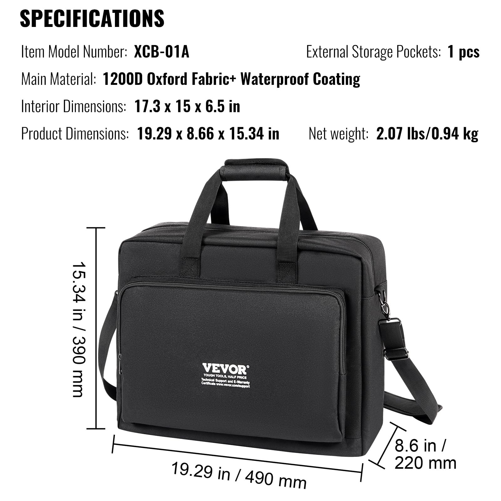 VEVOR Padded DJ Mixer Gig Bag, 1200D Oxford Fabric, DJ Gear Carry Bag with a Storage Pocket 4.92 ft Removable Shoulder Strap 0.39 in Padding, 19.29 x 8.66 x 15.34 in Storage Case for DJ Controller - Image 7