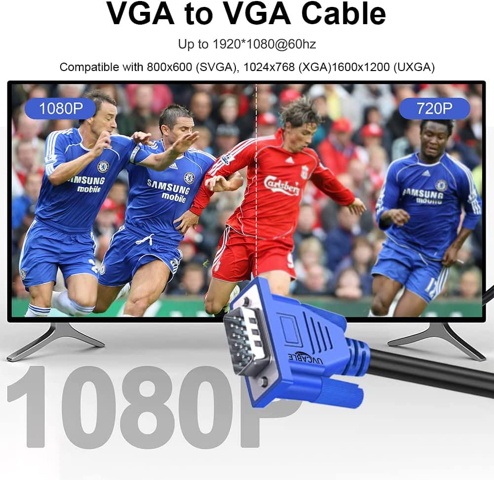 VGA Cable 6 Feet,Male VGA to VGA Male Monitor Computer Cable Adapter Cord, Shielded VGA Cord HD15 1080P@60Hz Full HD High Resolution for TV Computer Projector-Blue VGA Blue 1-Pack - Image 3
