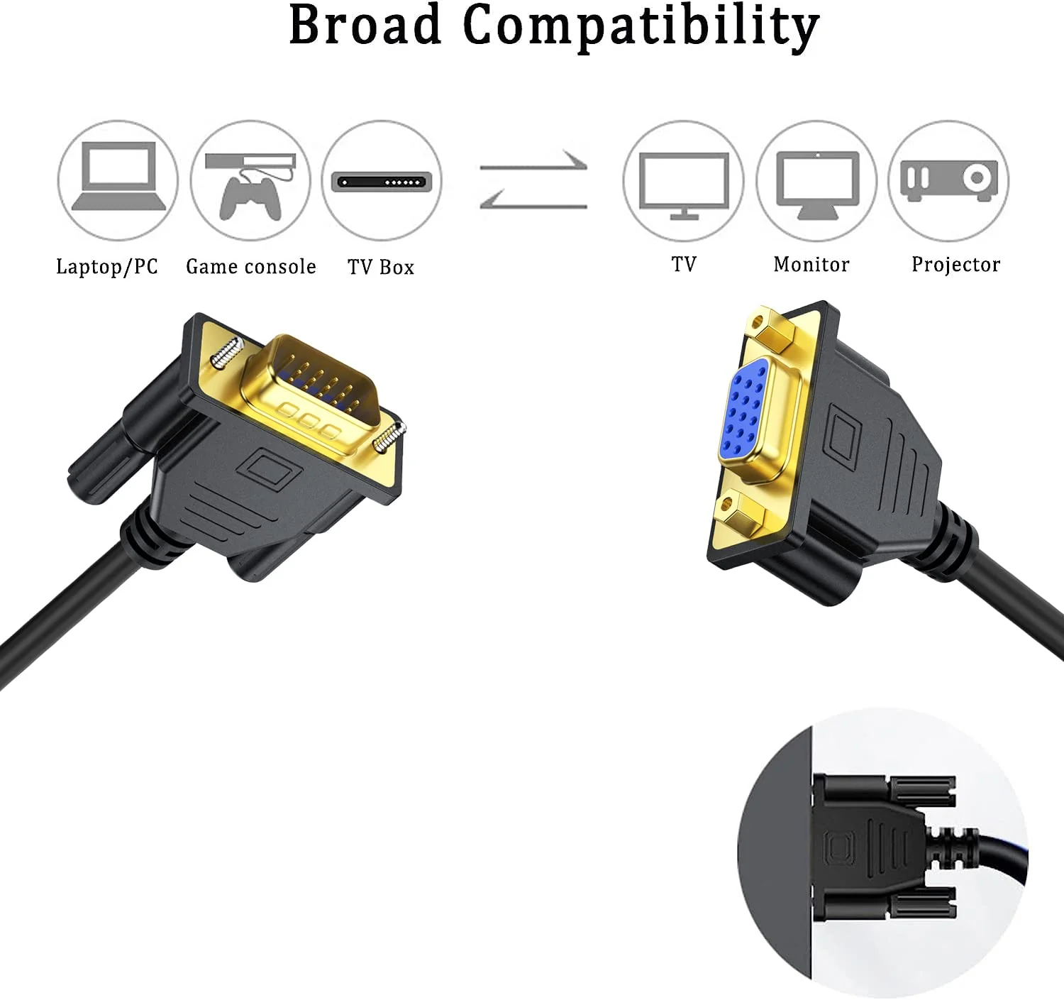 VGA Extension Cable, VGA Cable Male to Female 6 Feet (VGA 15 Pin), SVGA Male to Female HD15 Monitor Video Adapter Cable Support 1080P Full HD for Laptop, PC, Projector, HDTV, Display 1 6.6FT - Image 4