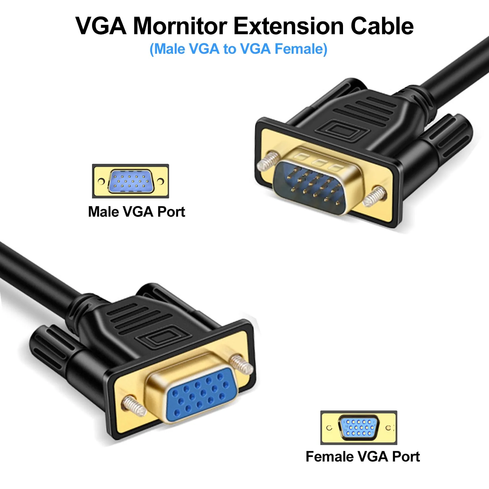 VGA Extension Cable, VGA Cable Male to Female 6 Feet (VGA 15 Pin), SVGA Male to Female HD15 Monitor Video Adapter Cable Support 1080P Full HD for Laptop, PC, Projector, HDTV, Display 1 6.6FT - Image 5