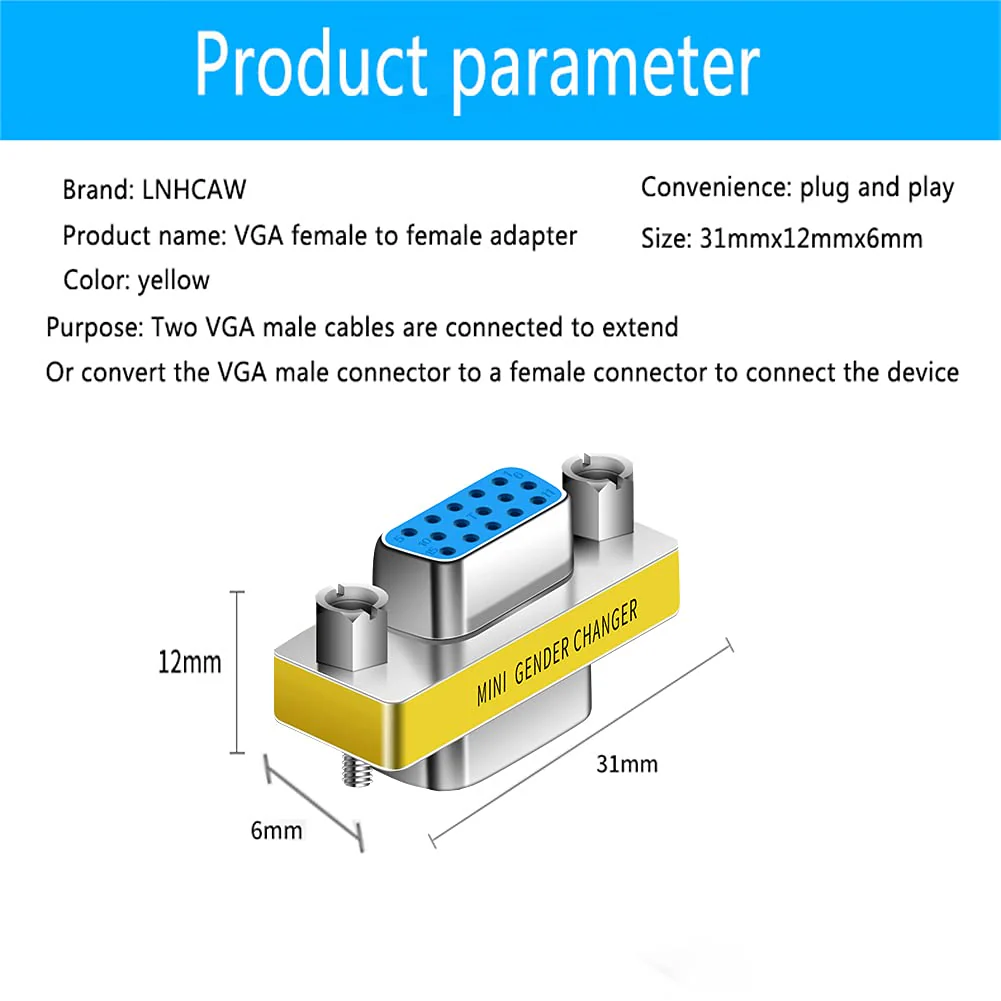 vga to vga 15 vga Connector、Null Modem Adapter Male to Male、Male to Female、vga Female to Female Adapter Extender Dual vga Adapter for 2 Monitors (2, Female to Female) - Image 5