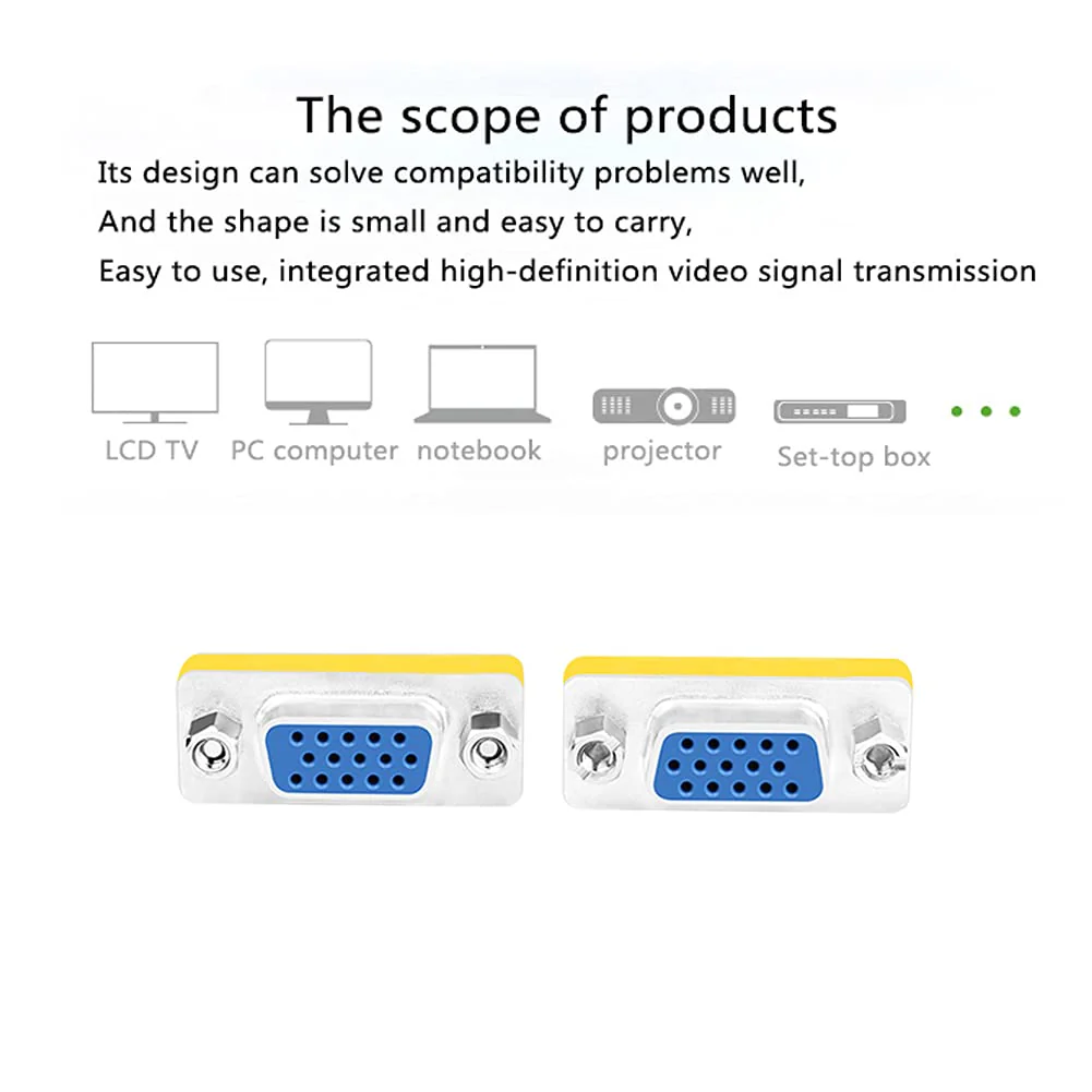 vga to vga 15 vga Connector、Null Modem Adapter Male to Male、Male to Female、vga Female to Female Adapter Extender Dual vga Adapter for 2 Monitors (2, Female to Female) - Image 8