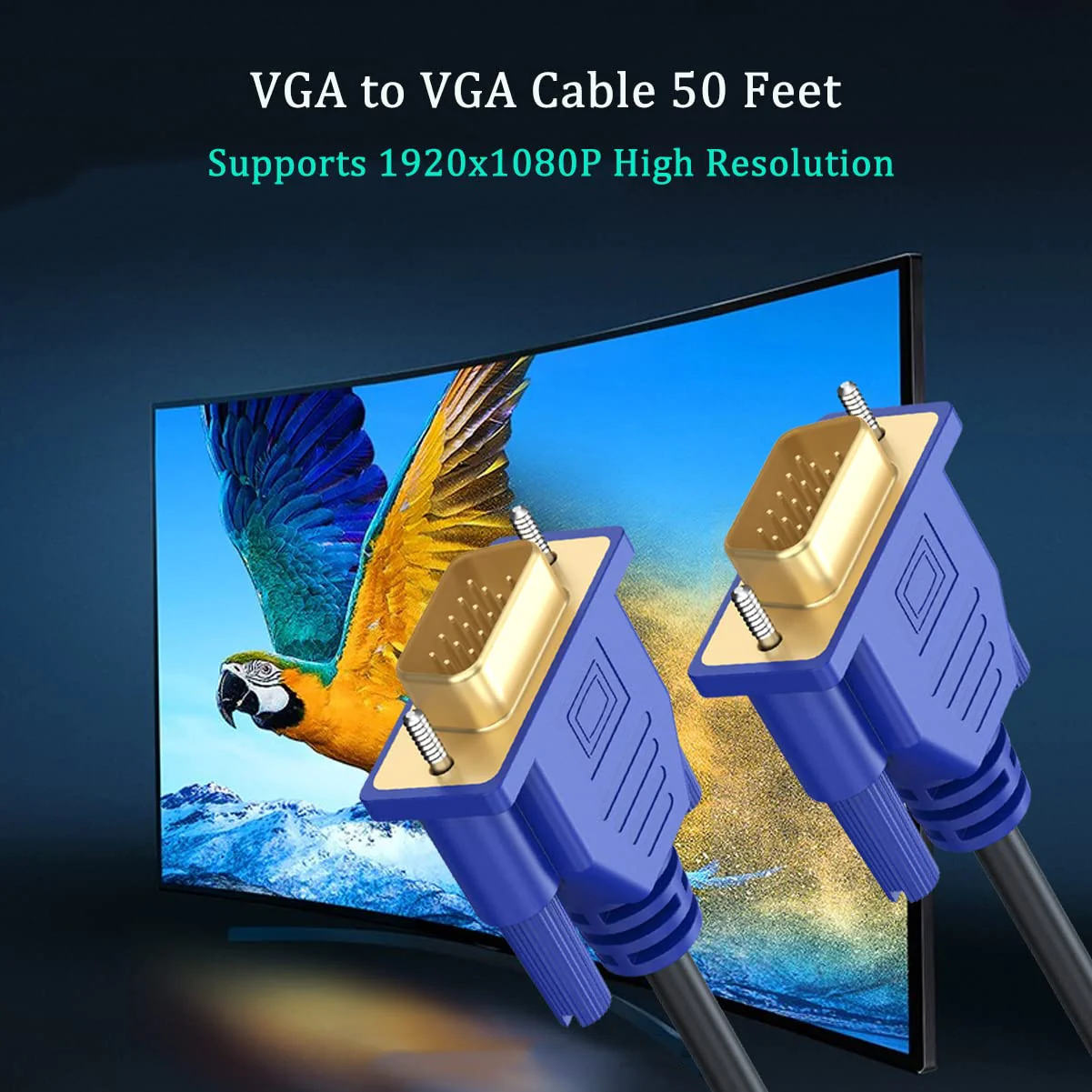 VGA to VGA Cable 50FT, VGA Computer Monitor Cable 50 Feet HD15 VGA Cord 1080P for PC Laptop TV Projector 1 - Image 2