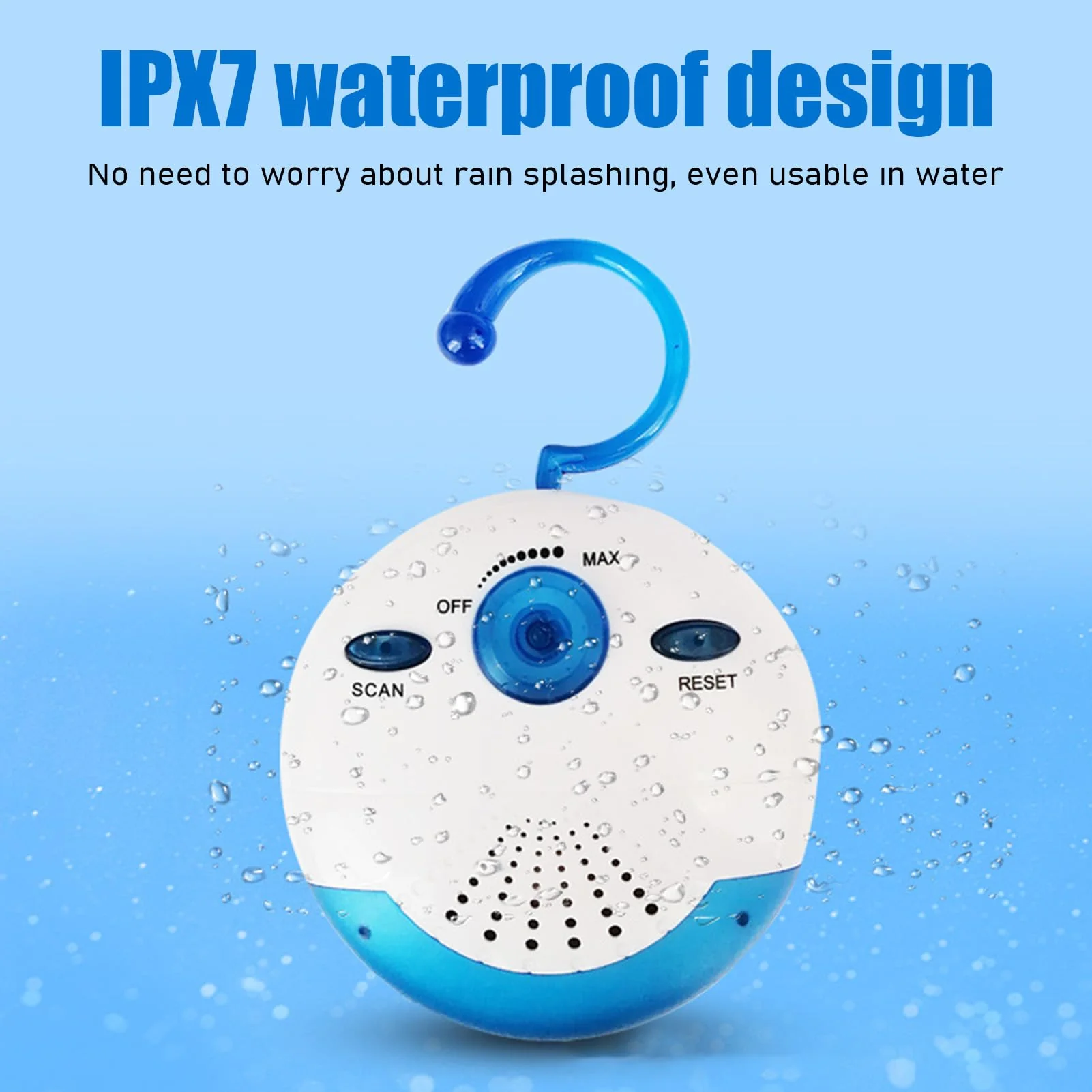 VGEBY Shower Radio, 360 Degrees Surround Sound Shower Radio Speaker IPX7 Waterproof Portable FM Radio with Top Handle for Bathroom Outdoor - Image 5