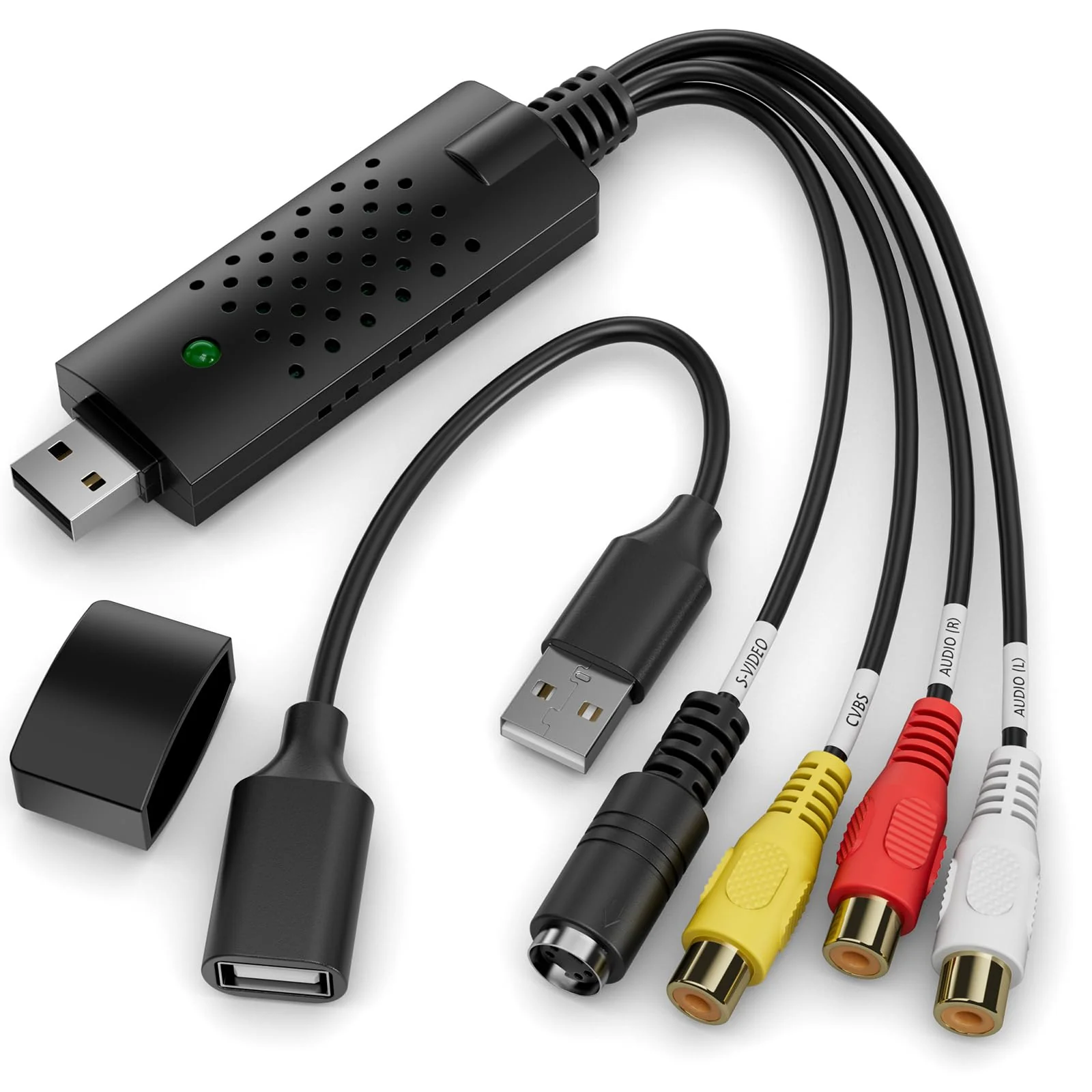 VHS to Digital Converter,RCA to USB Audio Video Converter,USB 2.0 Video Capture Card,Convert VHS to Digital from VHS VCR Mini DV Hi8 DVD for MAC/PC BR116