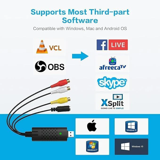 VHS to Digital Converter,RCA to USB Audio Video Converter,USB 2.0 Video Capture Card,Convert VHS to Digital from VHS VCR Mini DV Hi8 DVD for MAC/PC BR116 - Image 4