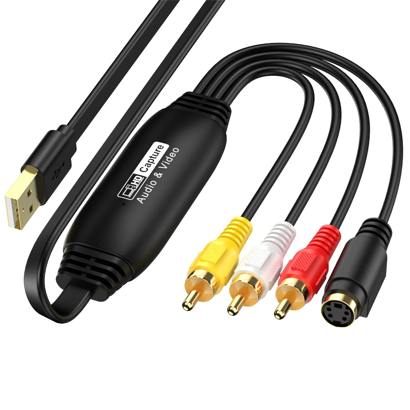 VHS to Digital Converter, USB Video Capture Card, RCA AV to USB Audio Video Transfer Grabber, Convert Analog VHS VCR to Digital Adapter for PC DV Camera DSLR DVD Compatible Windows Mac OS