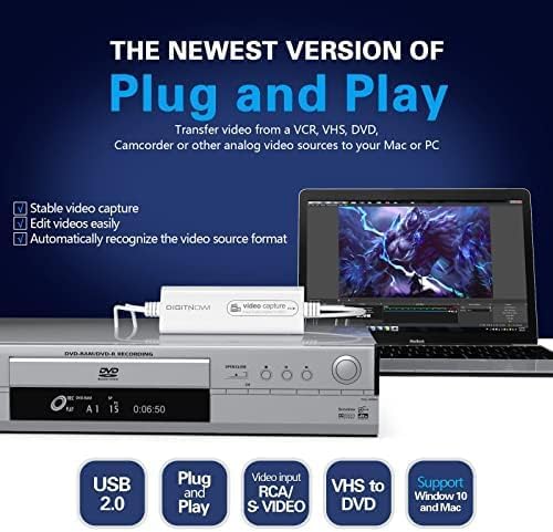 VHS TO Digital Converter, USB Video Capture Card, Video Capture Device, RCA TO USB Converter,Convert VHS VCR Hi8 Mini DV to Digital/DVD,For Tape Player Camcorder Camera PC TV,Windows Mac OS Compatible White - Image 5