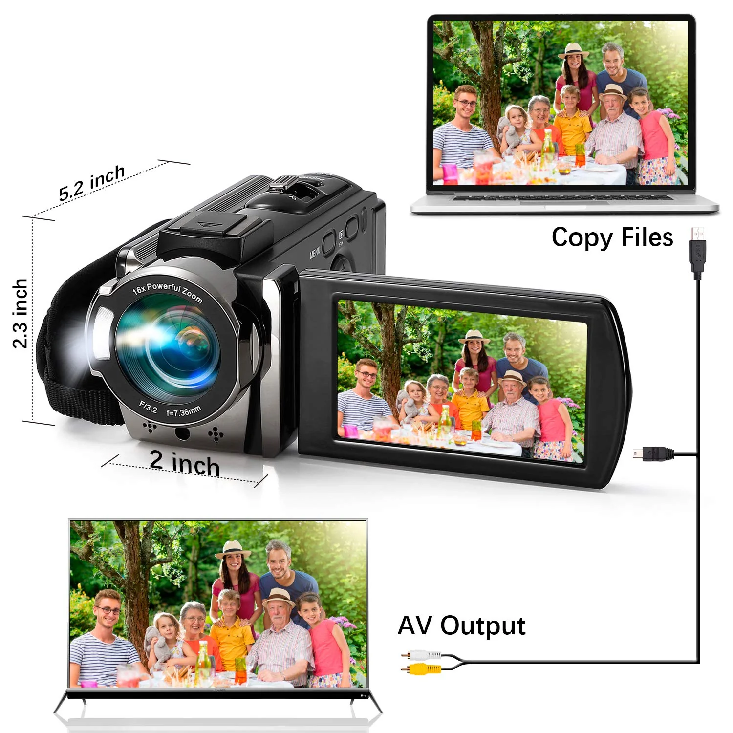 Video Camera Camcorder Digital Camera Recorder Full HD 1080P 15FPS 24MP 3.0 Inch 270 Degree Rotation LCD 16X Digital Zoom Camcorder Camera with 2 Batteries(Black) Black - Image 4