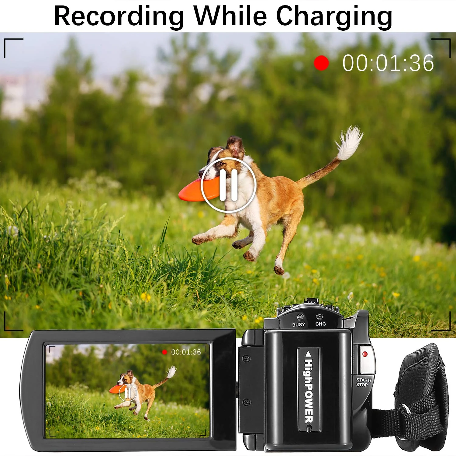 Video Camera Camcorder Digital Camera Recorder Full HD 1080P 15FPS 24MP 3.0 Inch 270 Degree Rotation LCD 16X Digital Zoom Camcorder Camera with 2 Batteries(Black) Black - Image 7